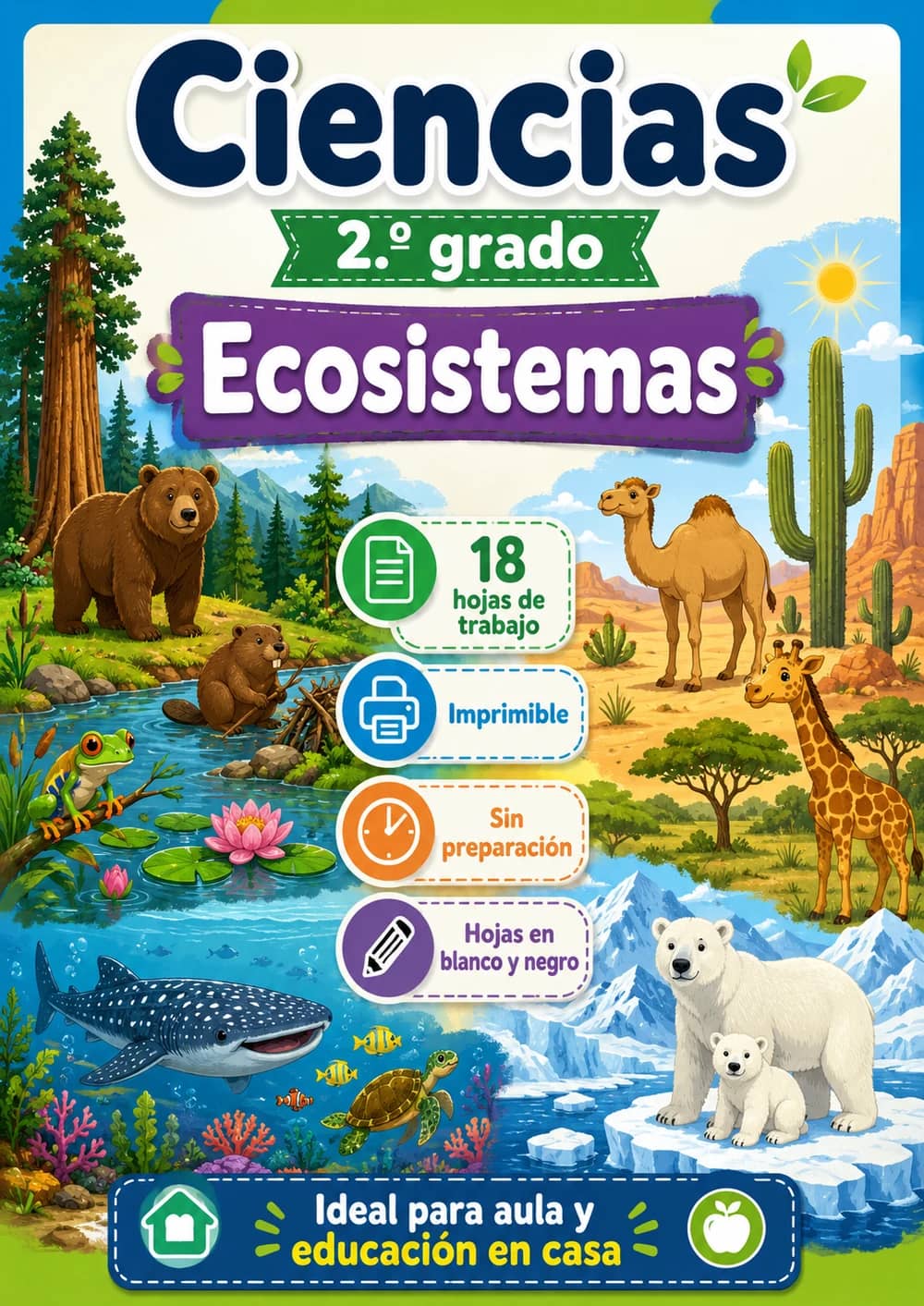 2.º grado - Ecosistemas - Paquete de ciencias en español portada imprimible