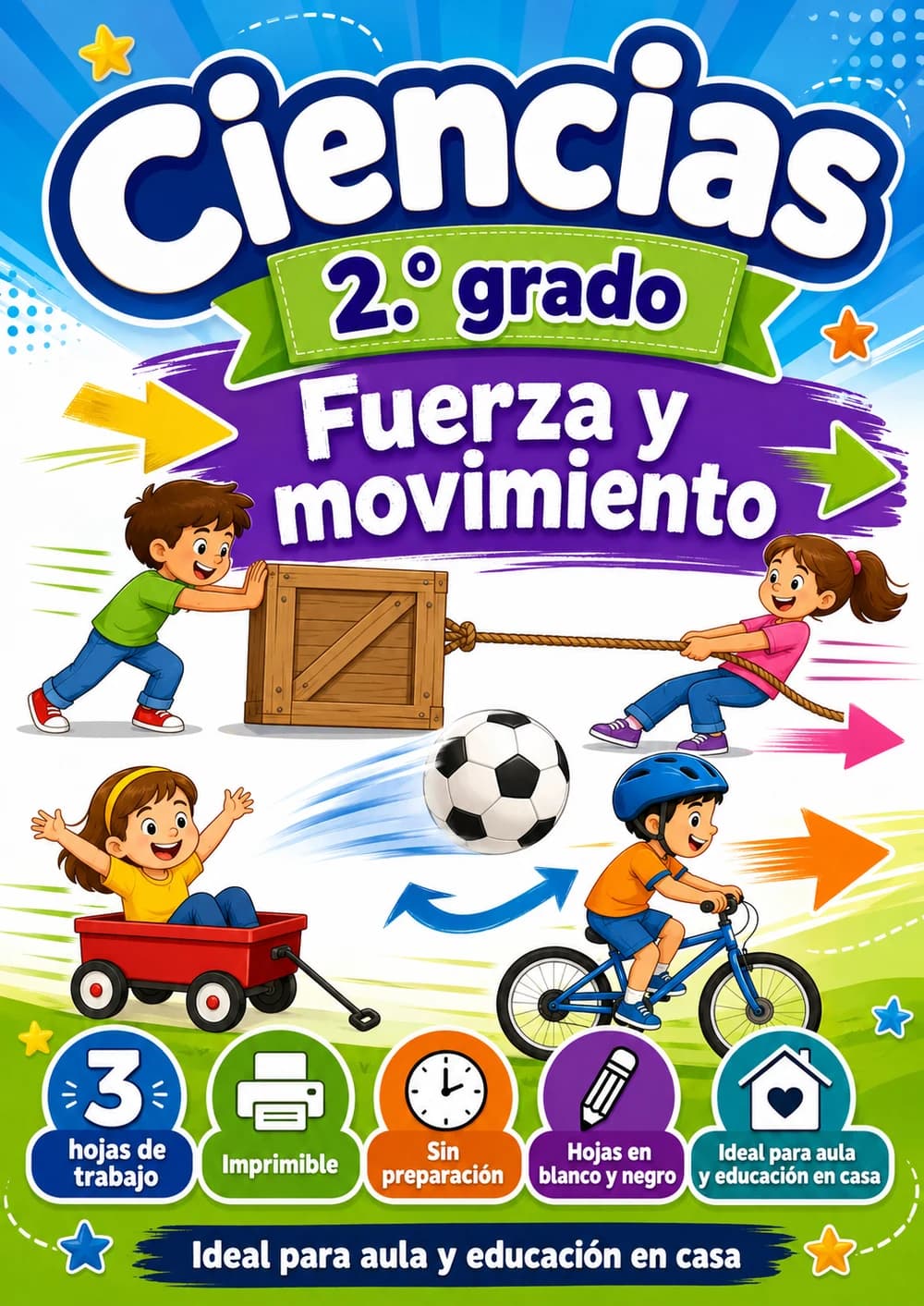2.º grado - Fuerza y movimiento - Paquete de ciencias en español portada imprimible