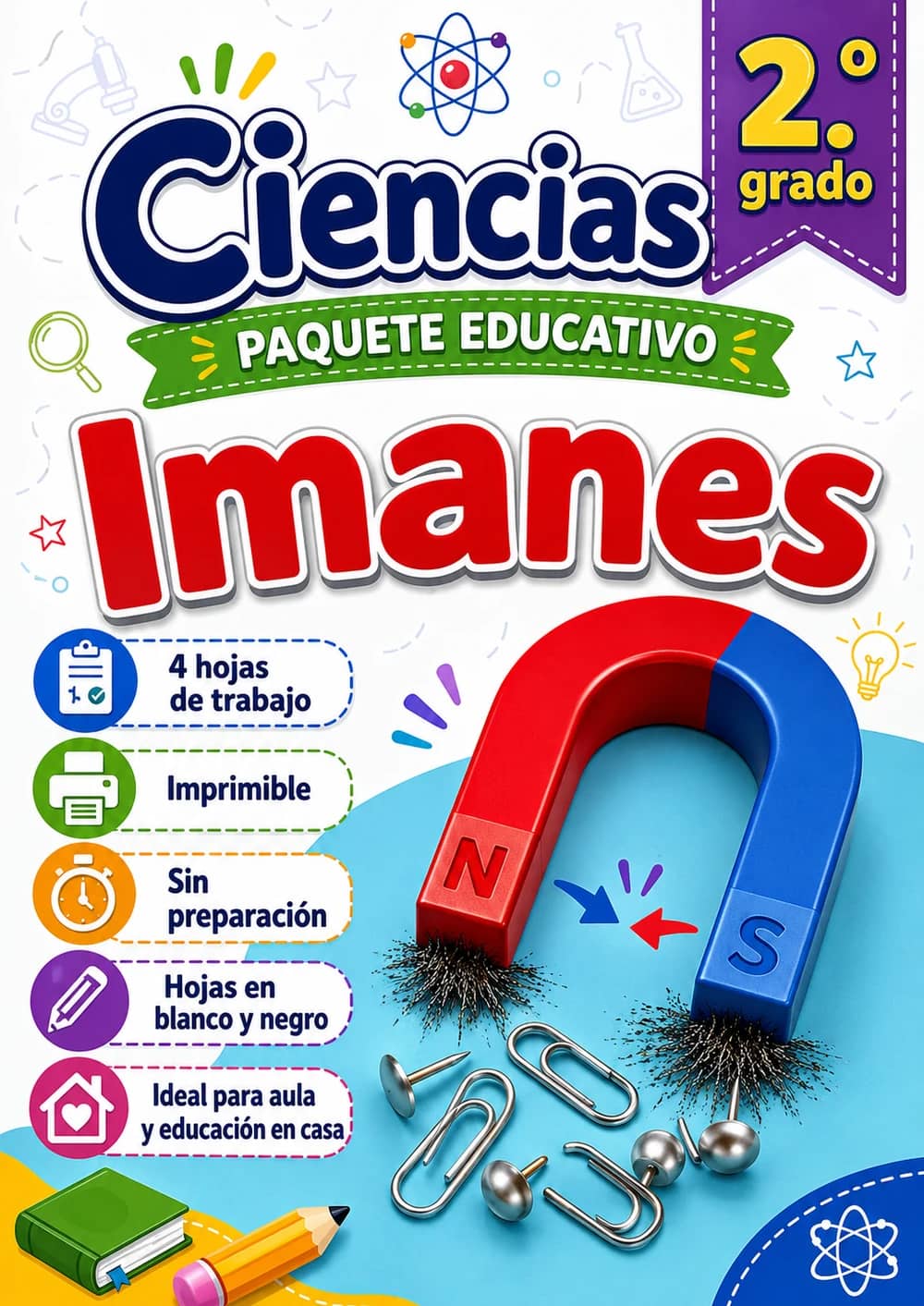 2.º grado - Imanes - Paquete de ciencias en español portada imprimible