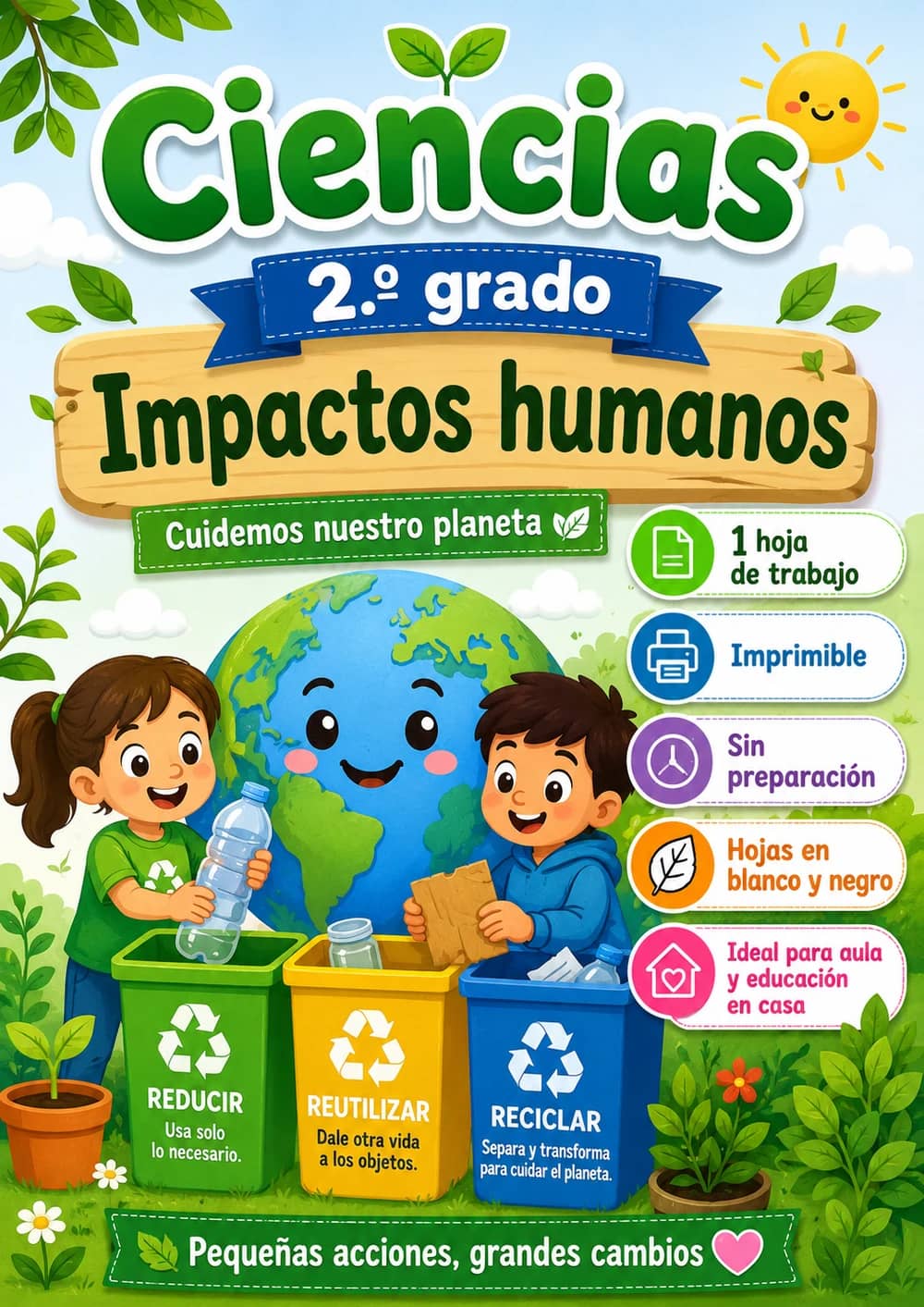 2.º grado - Impactos humanos - Paquete de ciencias en español portada imprimible