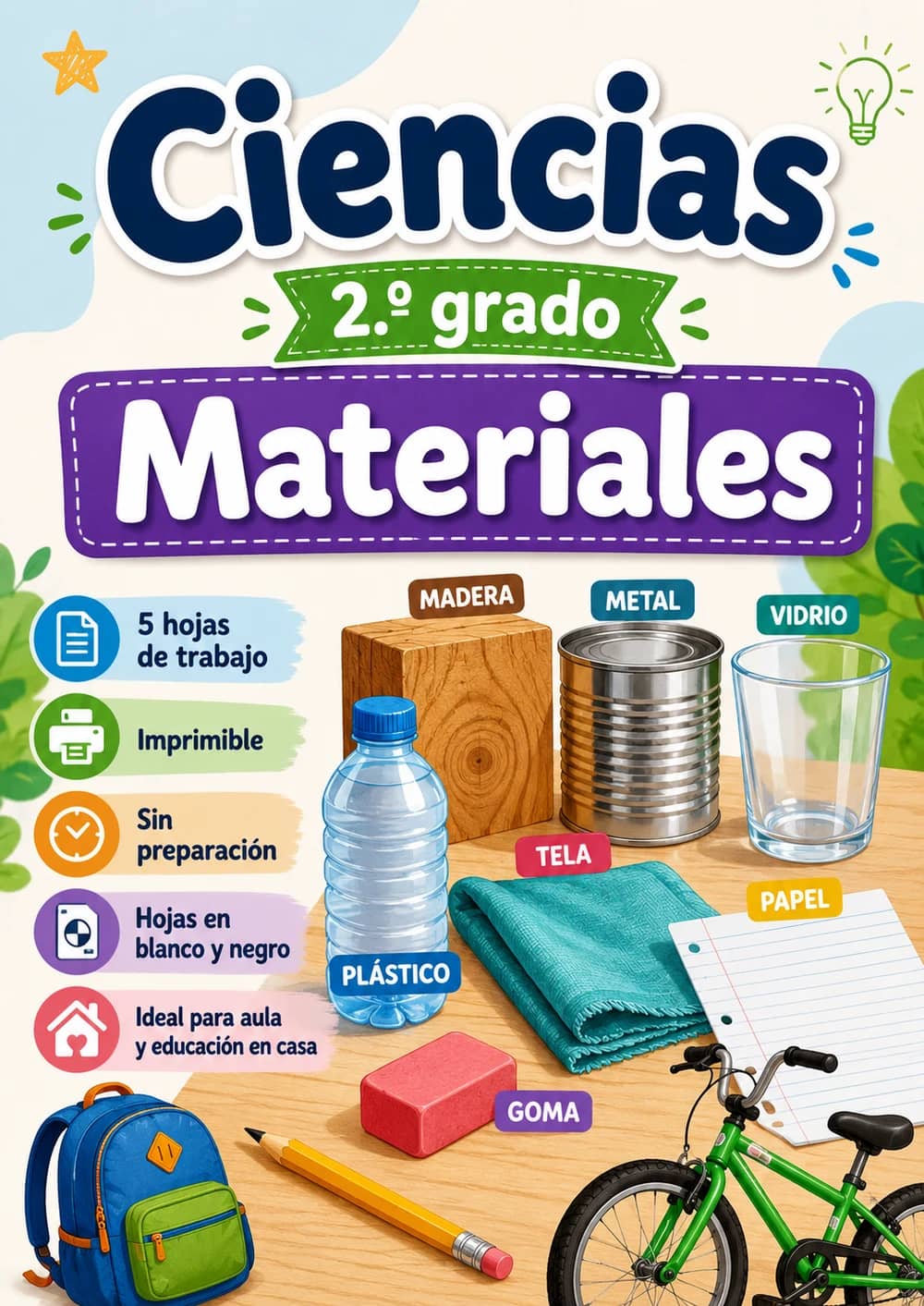 2.º grado - Materiales - Paquete de ciencias en español portada imprimible