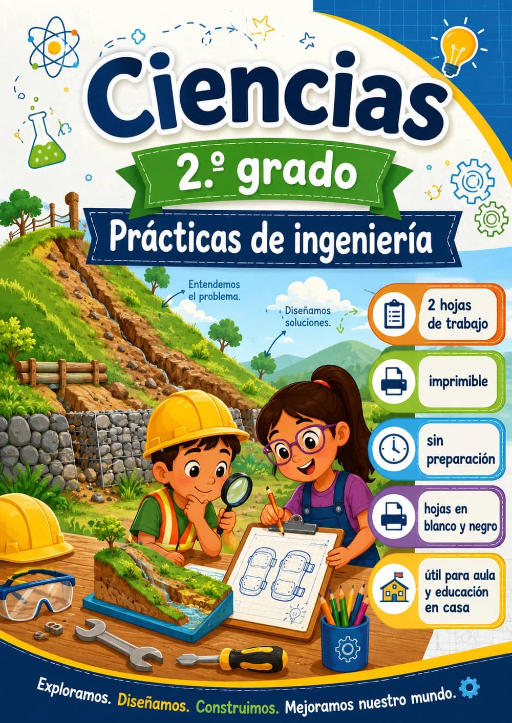 2.º grado - Prácticas de ingeniería - Paquete de ciencias en español portada imprimible