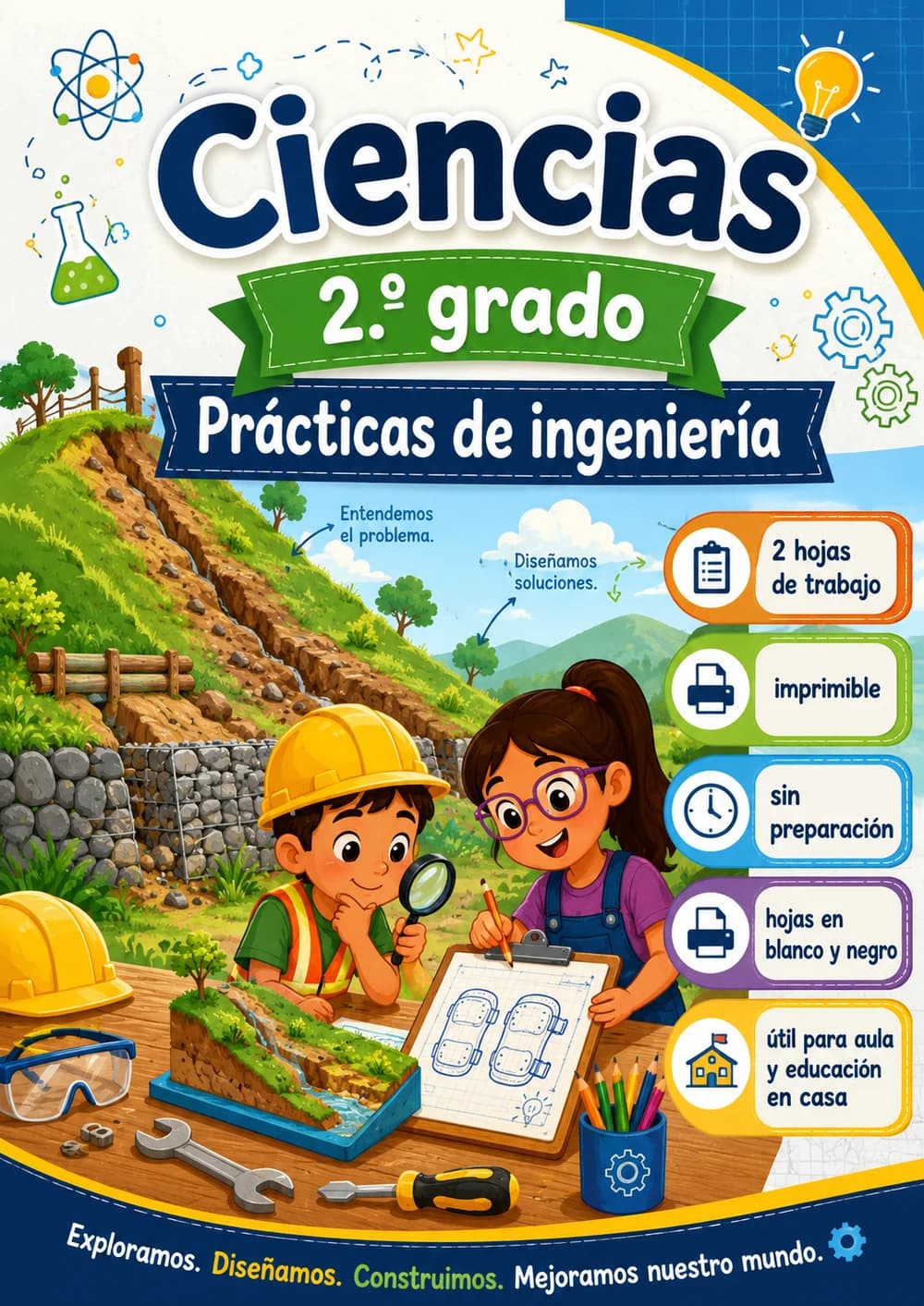 2.º grado - Prácticas de ingeniería - Paquete de ciencias en español portada imprimible