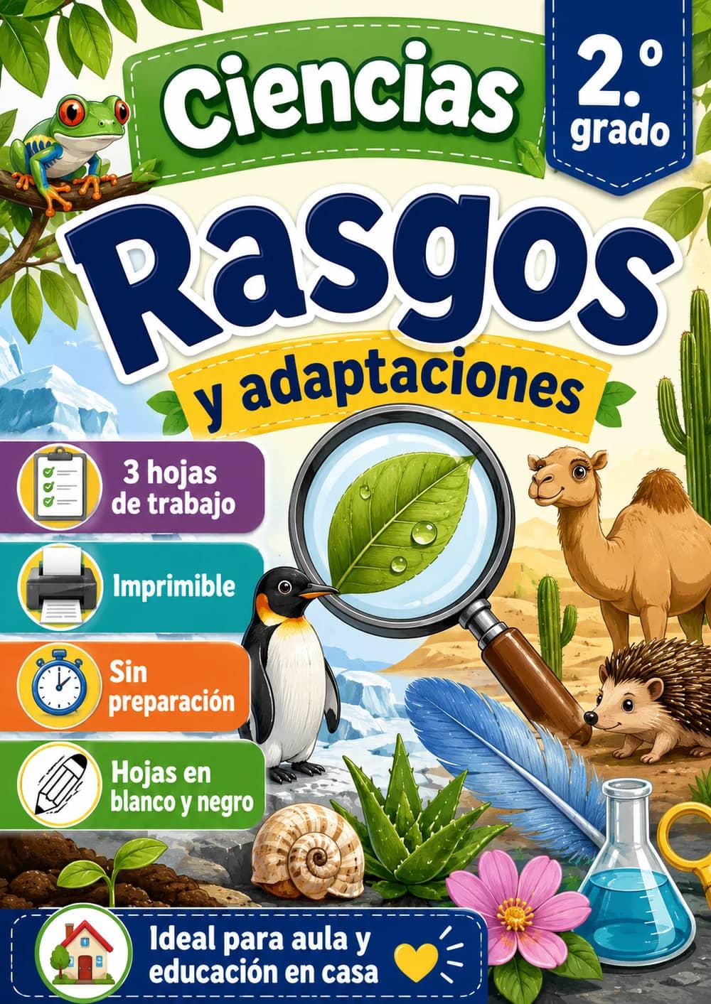 2.º grado - Rasgos - Paquete de ciencias en español portada imprimible