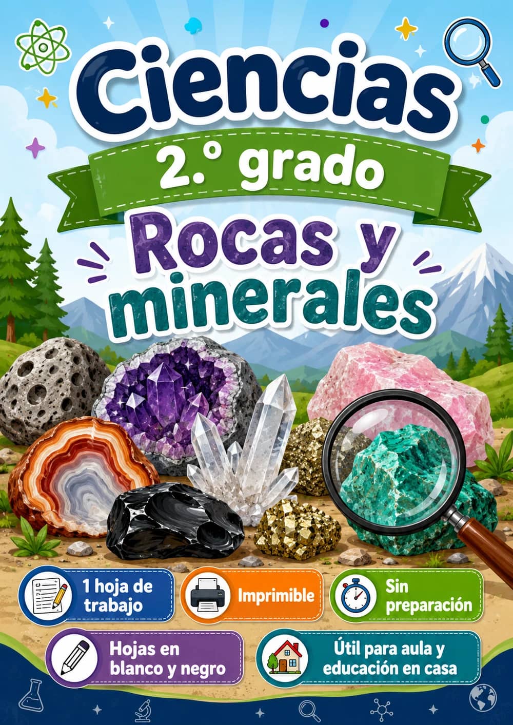 2.º grado - Rocas y minerales - Paquete de ciencias en español portada imprimible