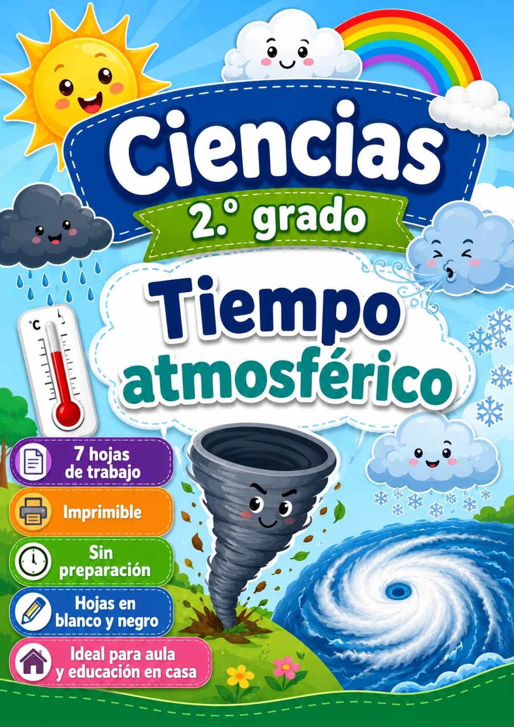 2.º grado - Tiempo atmosférico - Paquete de ciencias en español portada imprimible