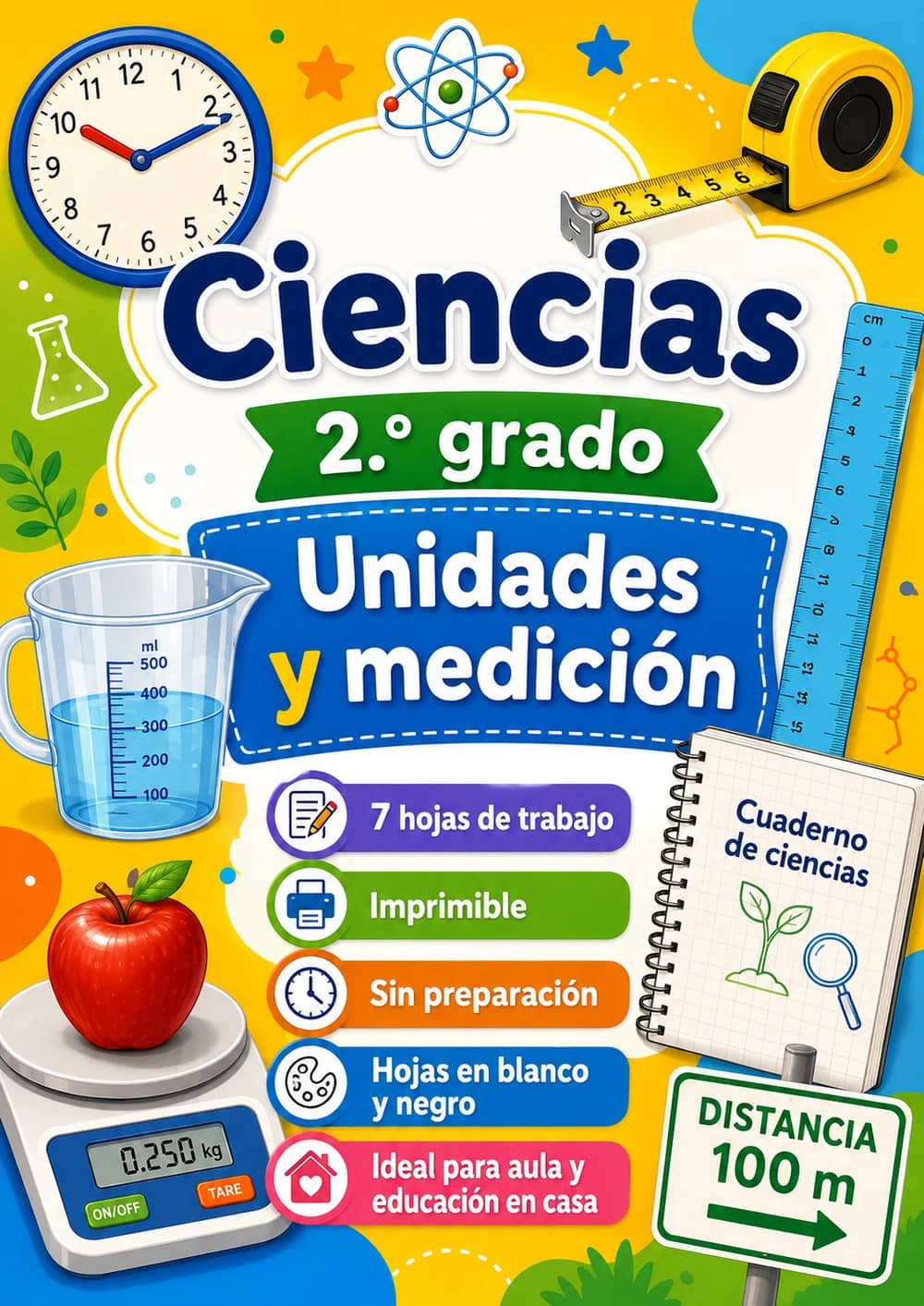 2.º grado - Unidades y medición - Paquete de ciencias en español portada imprimible