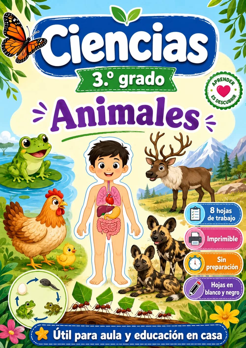 3.º grado - Animales - Paquete de ciencias en español portada imprimible