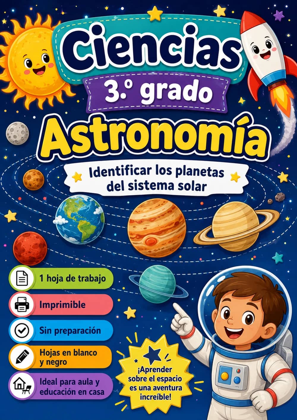 3.º grado - Astronomía - Paquete de ciencias en español portada imprimible