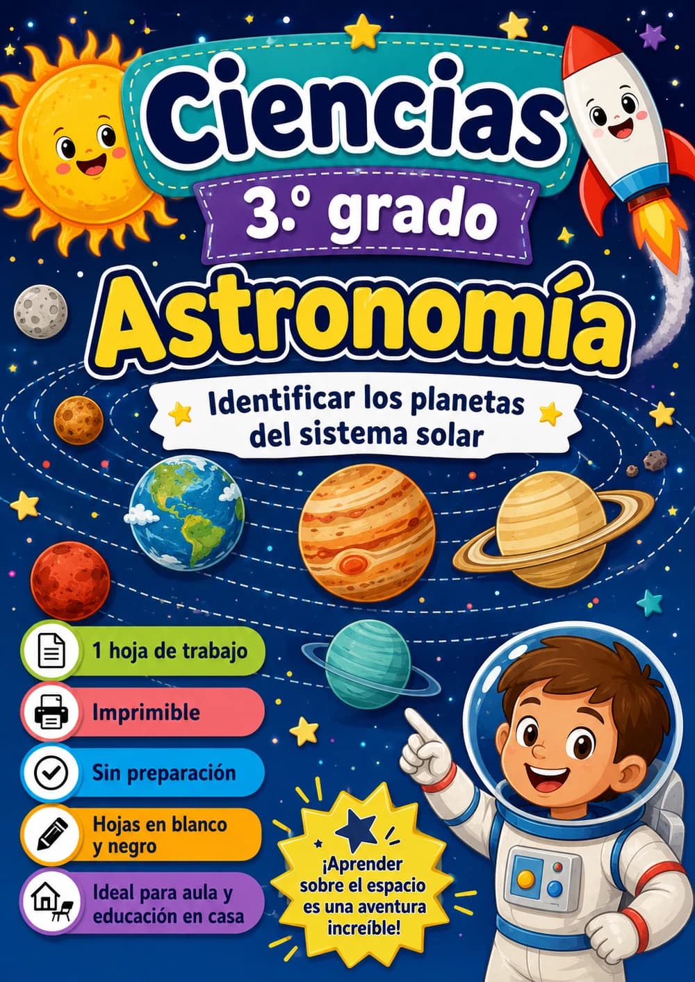 3.º grado - Astronomía - Paquete de ciencias en español portada imprimible