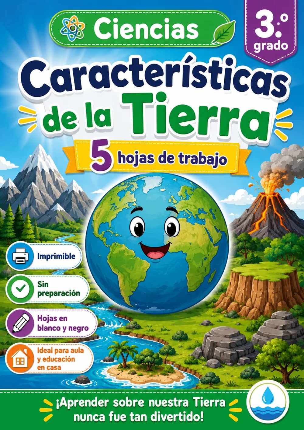 3.º grado - Características de la Tierra - Paquete de ciencias en español portada imprimible
