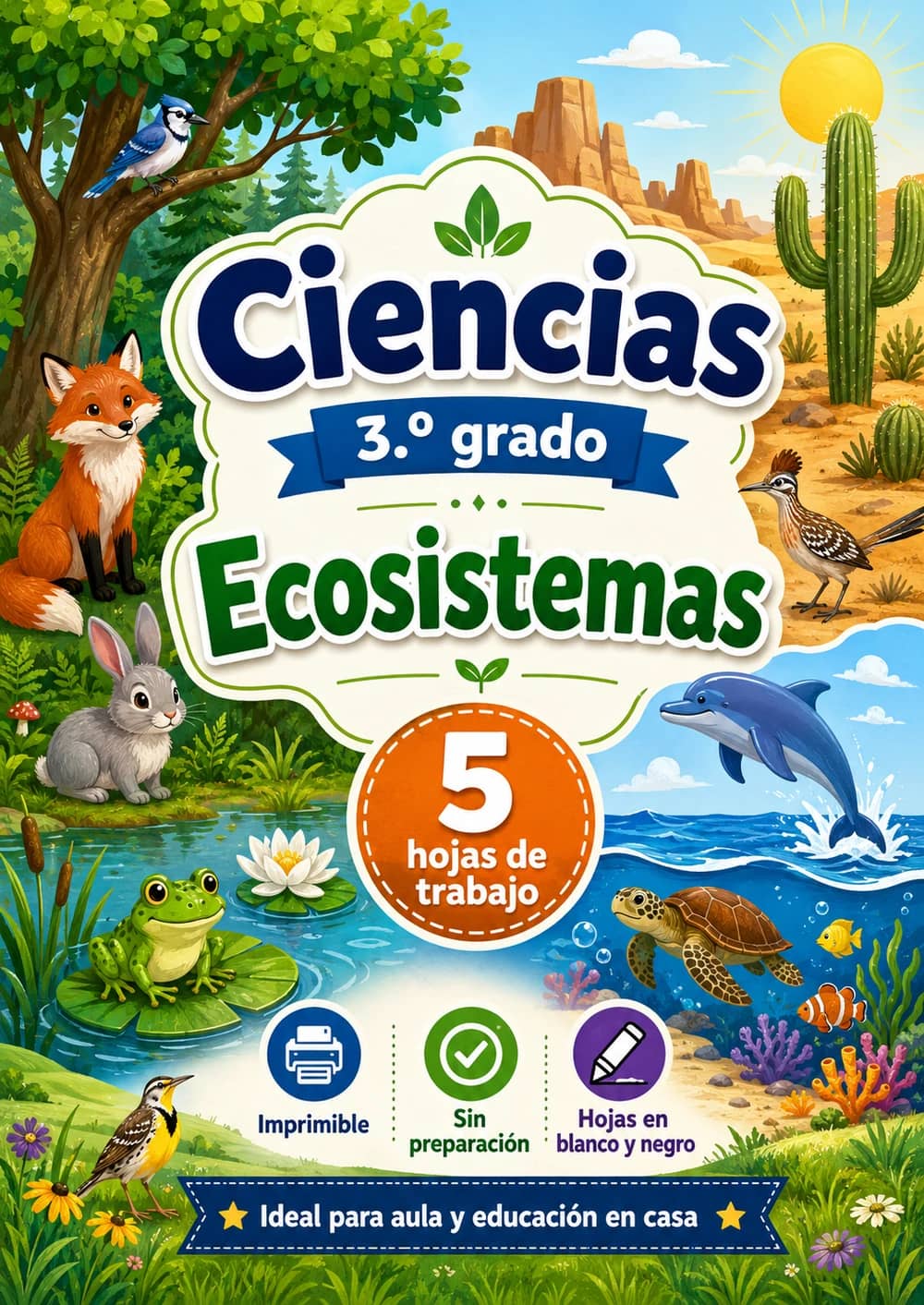 3.º grado - Ecosistemas - Paquete de ciencias en español portada imprimible