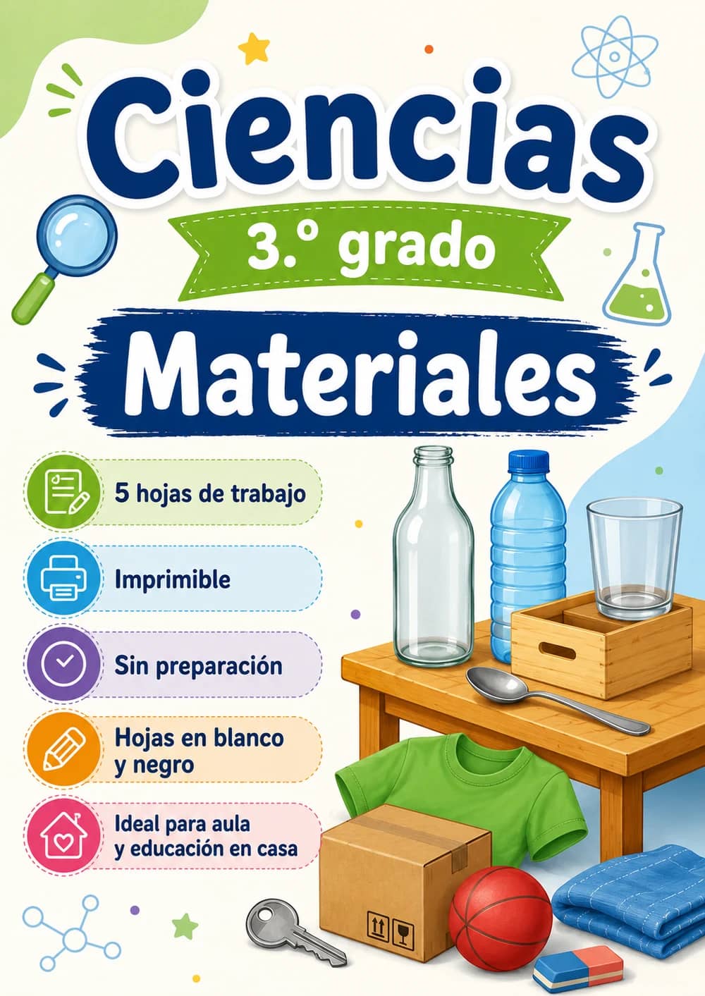 3.º grado - Materiales - Paquete de ciencias en español portada imprimible