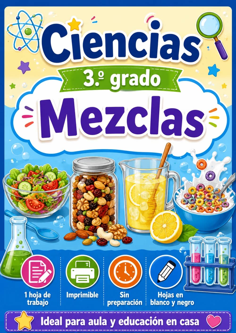 3.º grado - Mezclas - Paquete de ciencias en español portada imprimible
