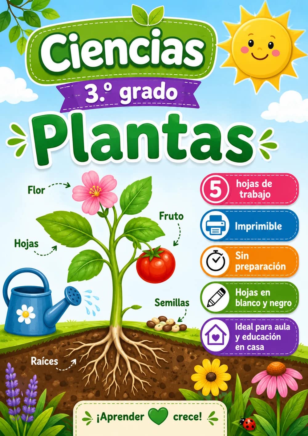 3.º grado - Plantas - Paquete de ciencias en español portada imprimible