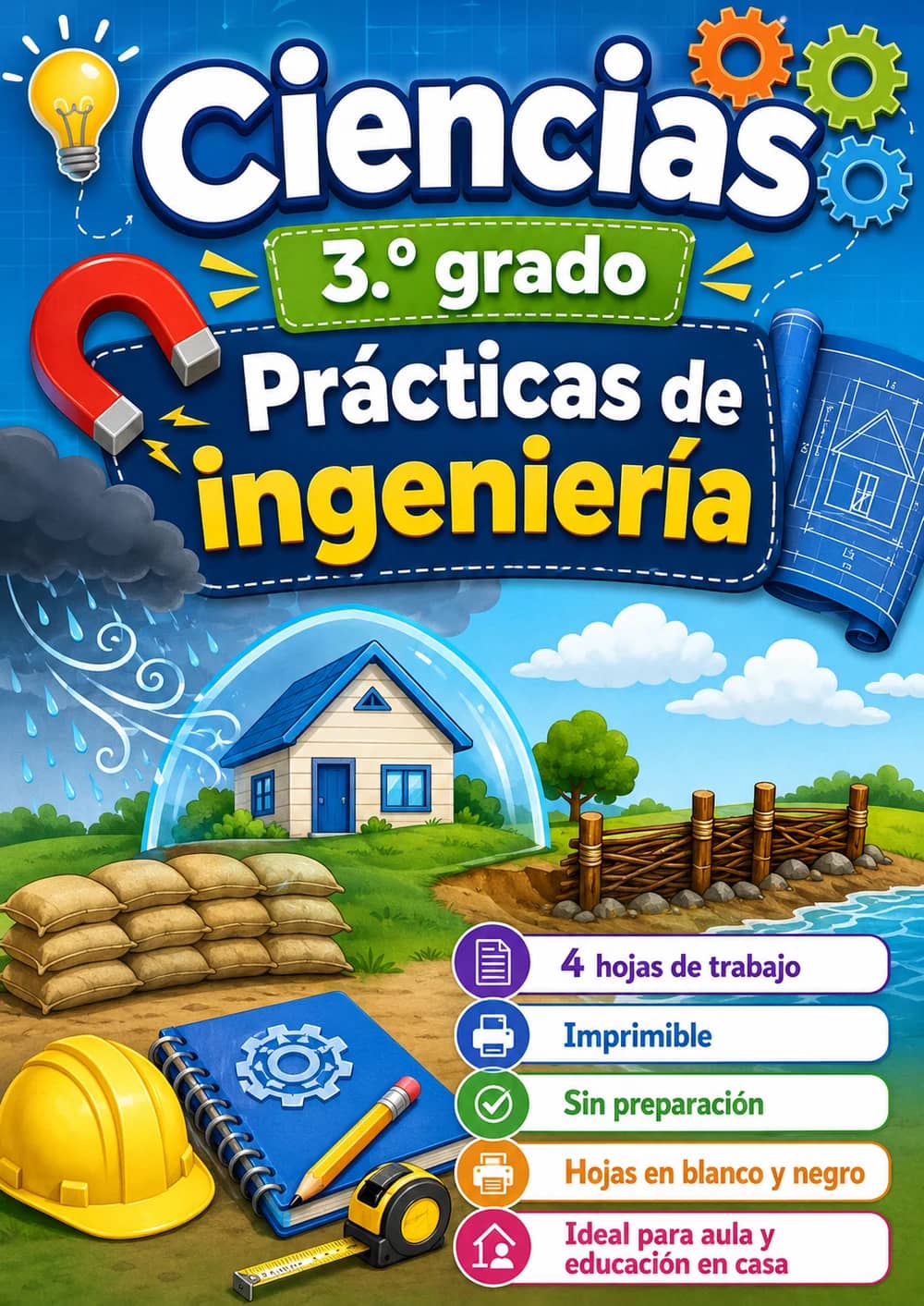 3.º grado - Prácticas de ingeniería - Paquete de ciencias en español portada imprimible