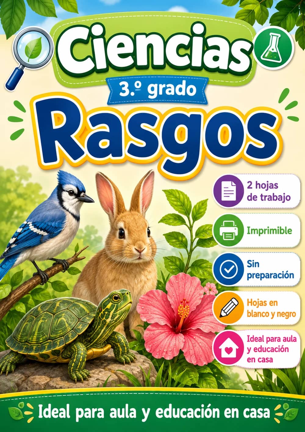 3.º grado - Rasgos - Paquete de ciencias en español portada imprimible