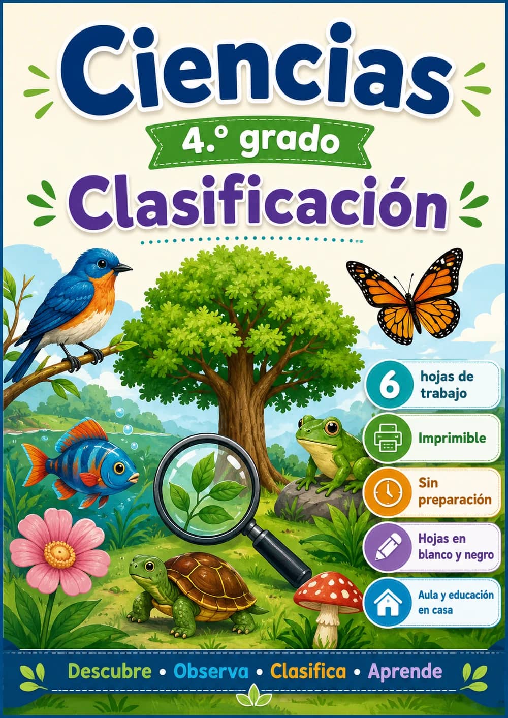 4.º grado - Clasificación - Paquete de ciencias en español portada imprimible