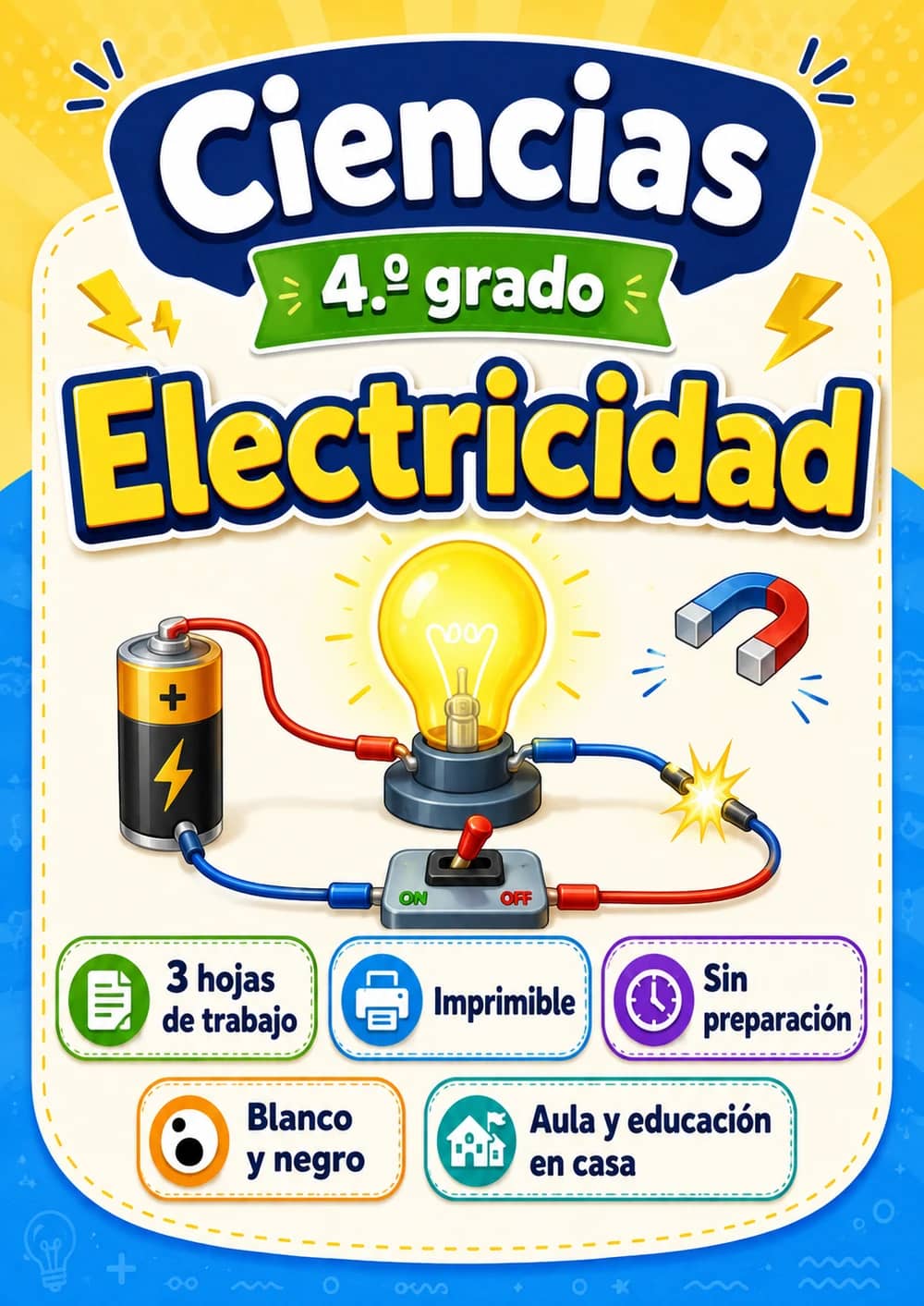 4.º grado - Electricidad - Paquete de ciencias en español portada imprimible