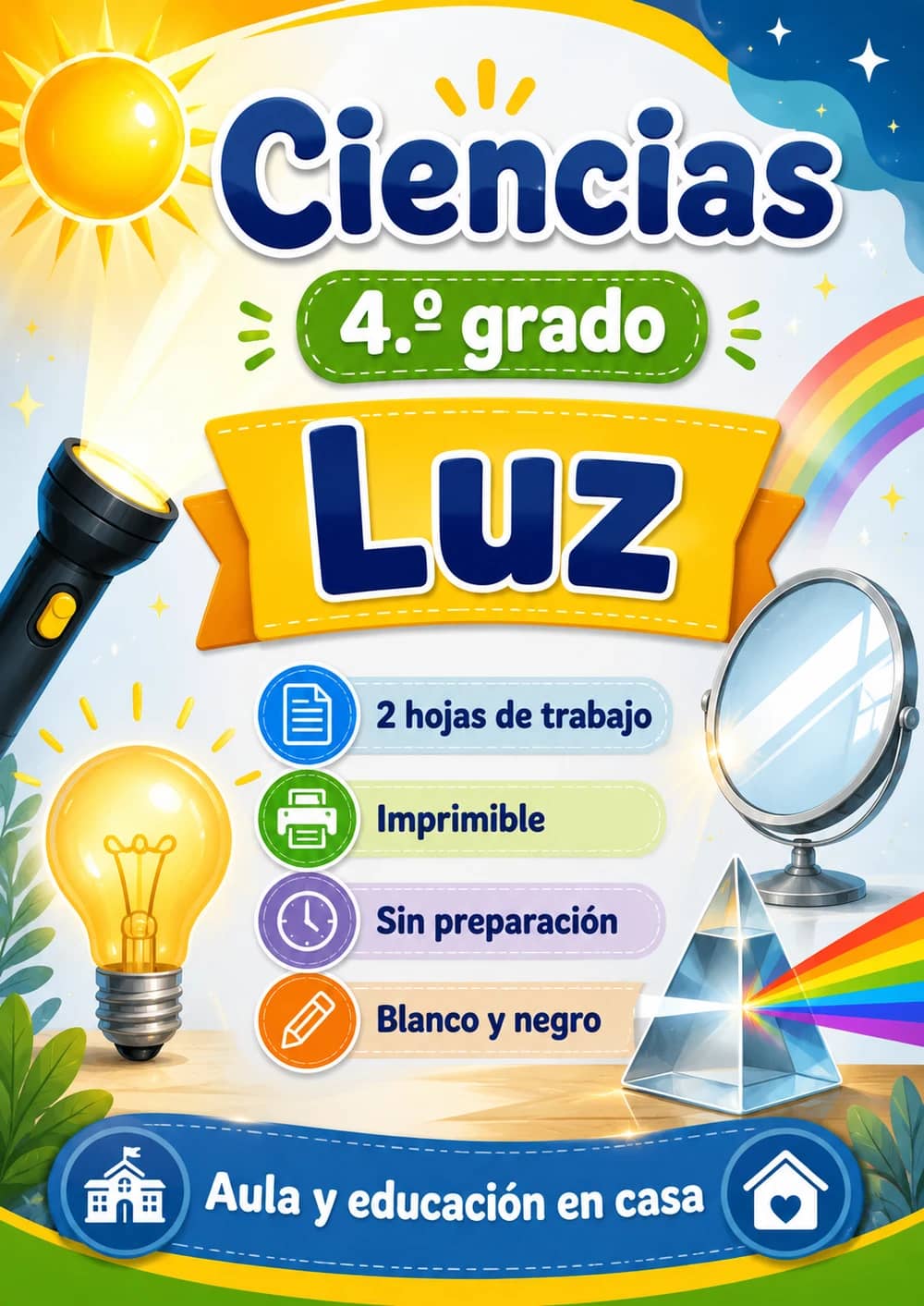4.º grado - Luz - Paquete de ciencias en español portada imprimible