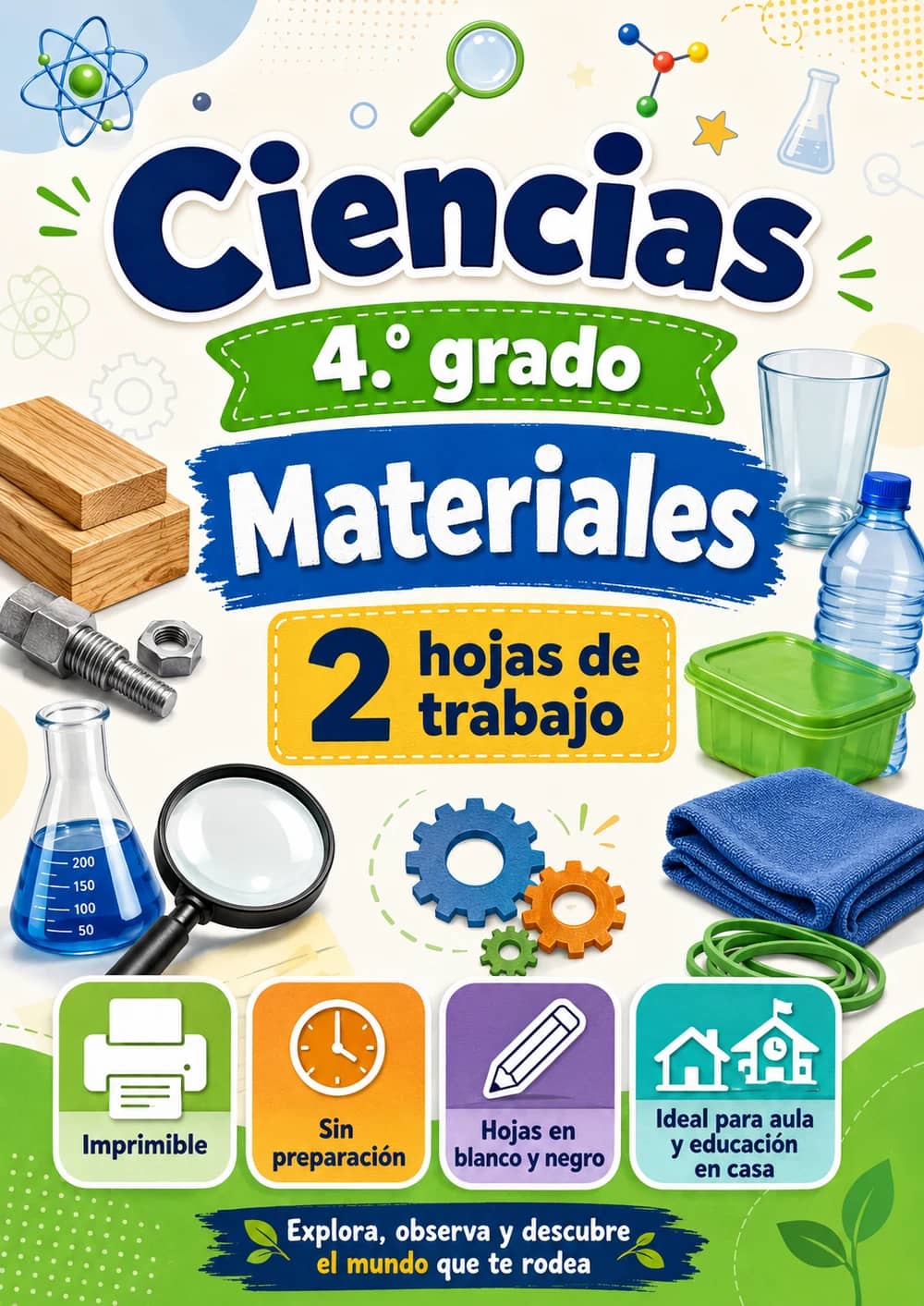 4.º grado - Materiales - Paquete de ciencias en español portada imprimible