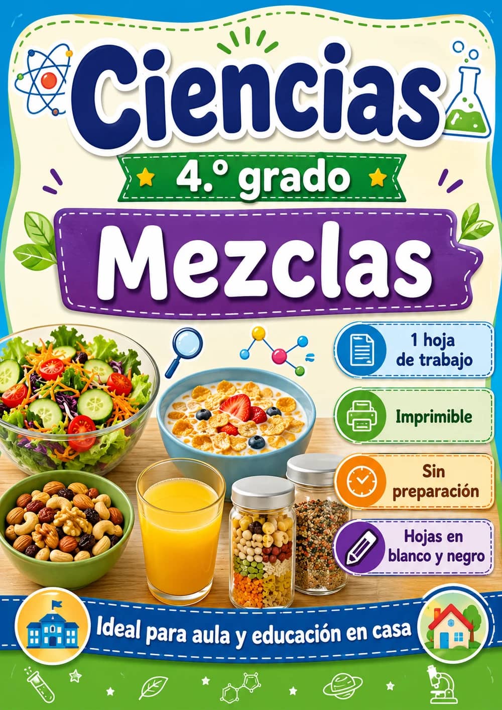4.º grado - Mezclas - Paquete de ciencias en español portada imprimible