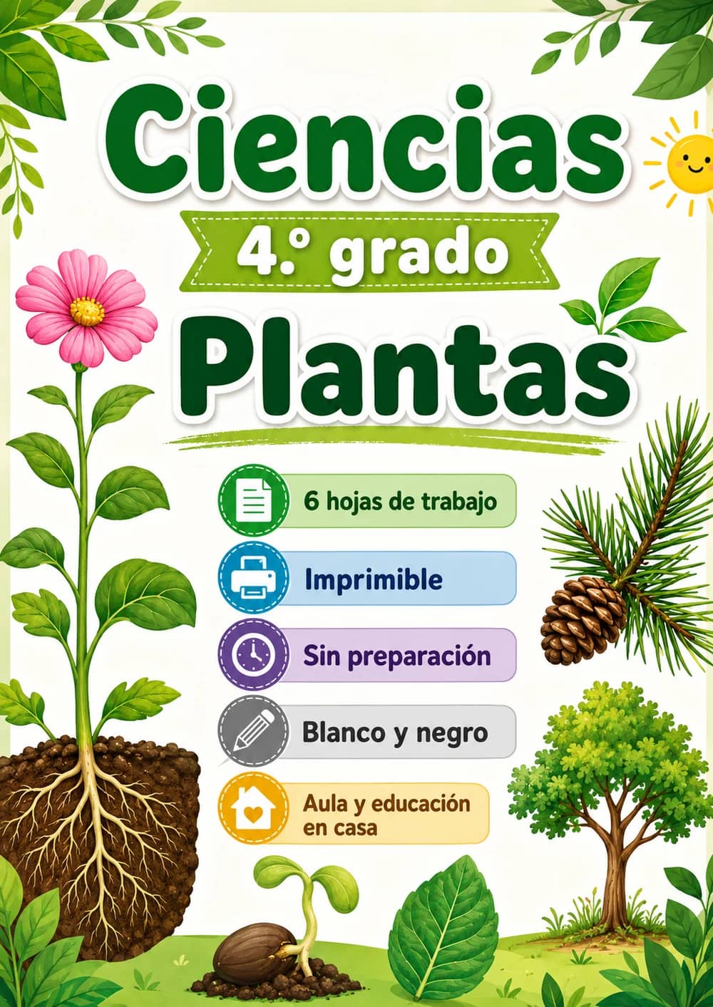 4.º grado - Plantas - Paquete de ciencias en español portada imprimible