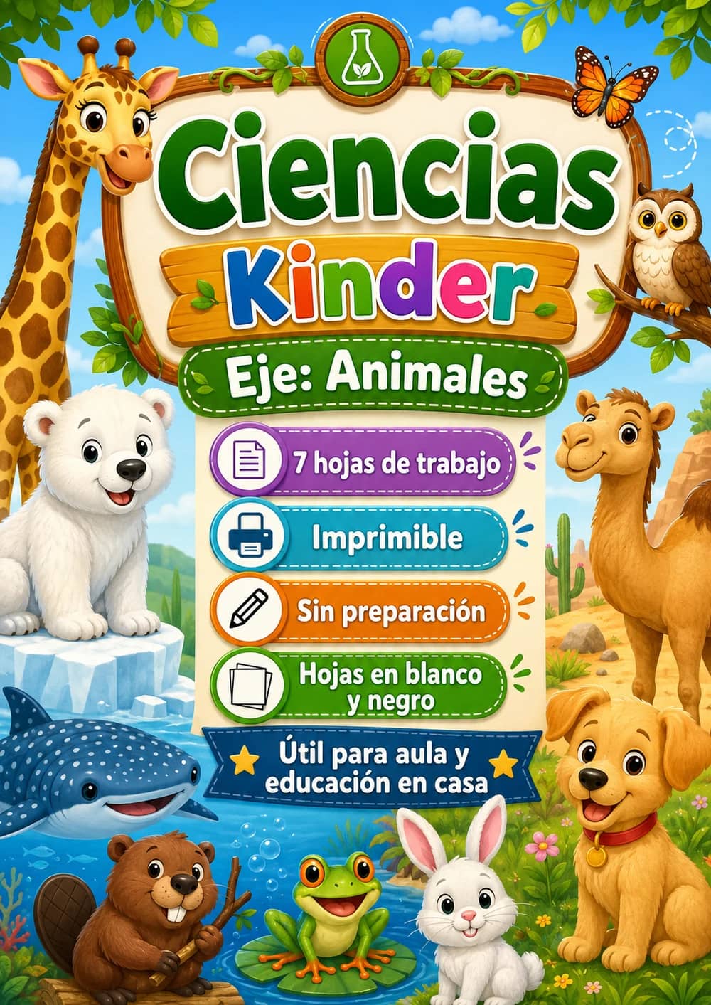 Kinder - Animales - Paquete de ciencias en español portada imprimible