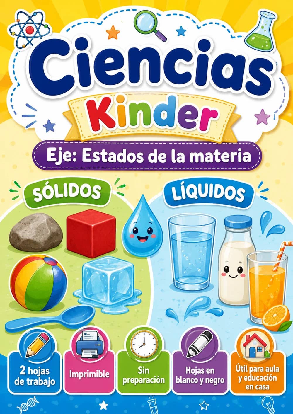 Kinder - Estados de la materia - Paquete de ciencias en español portada imprimible