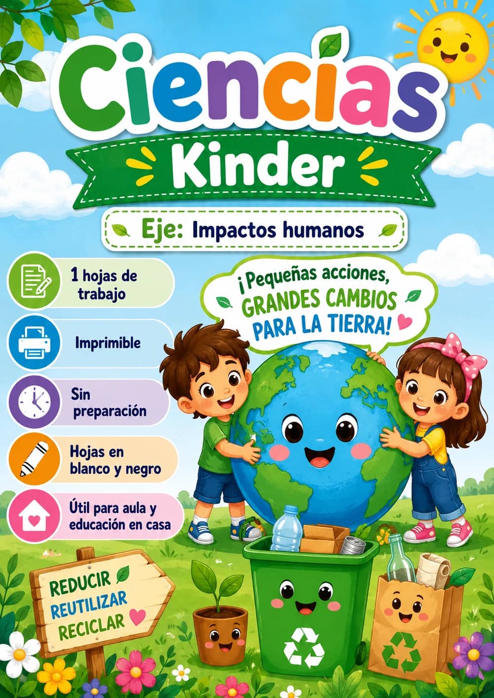 Kinder - Impactos humanos - Paquete de ciencias en español portada imprimible