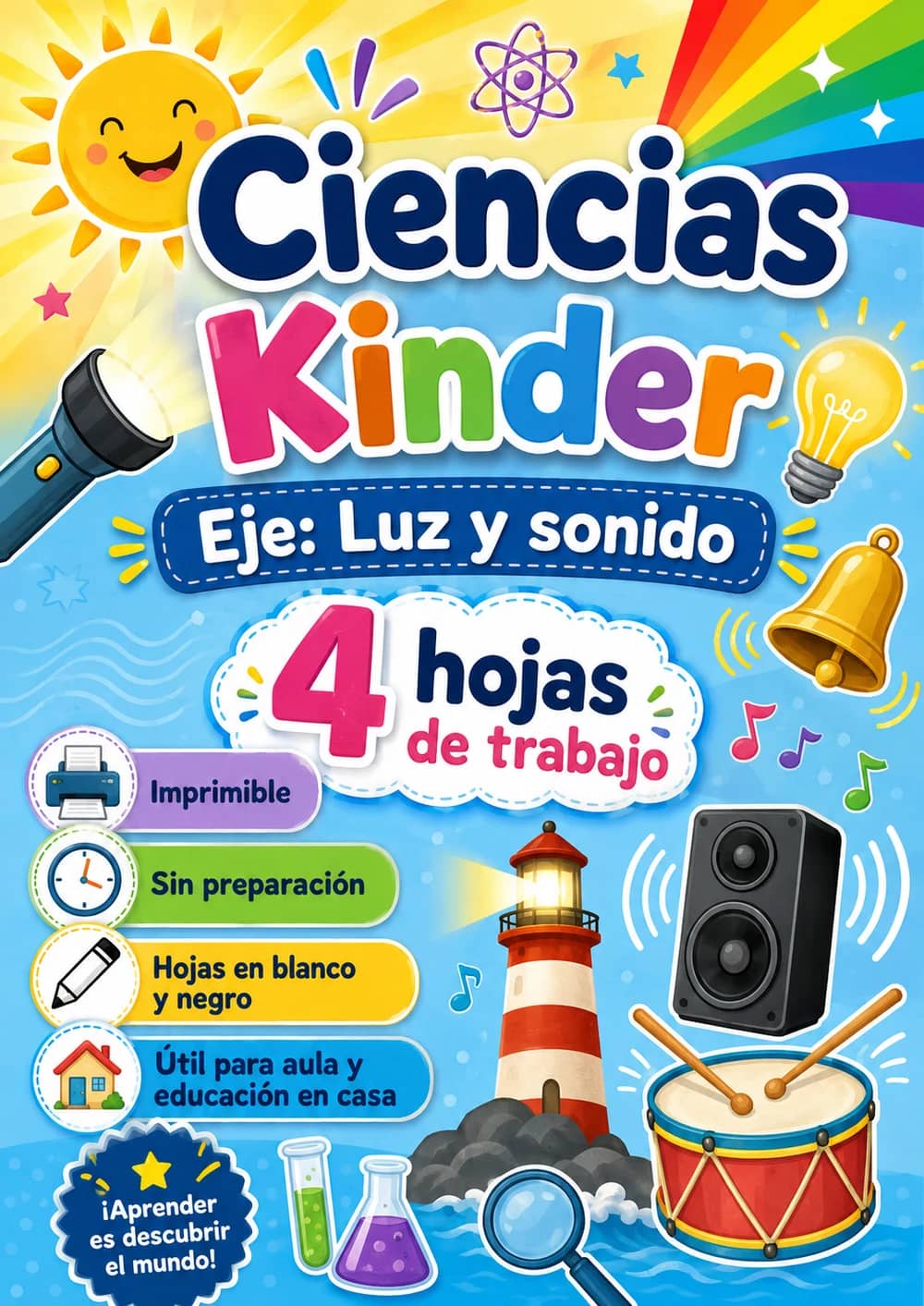 Kinder - Luz y sonido - Paquete de ciencias en español portada imprimible