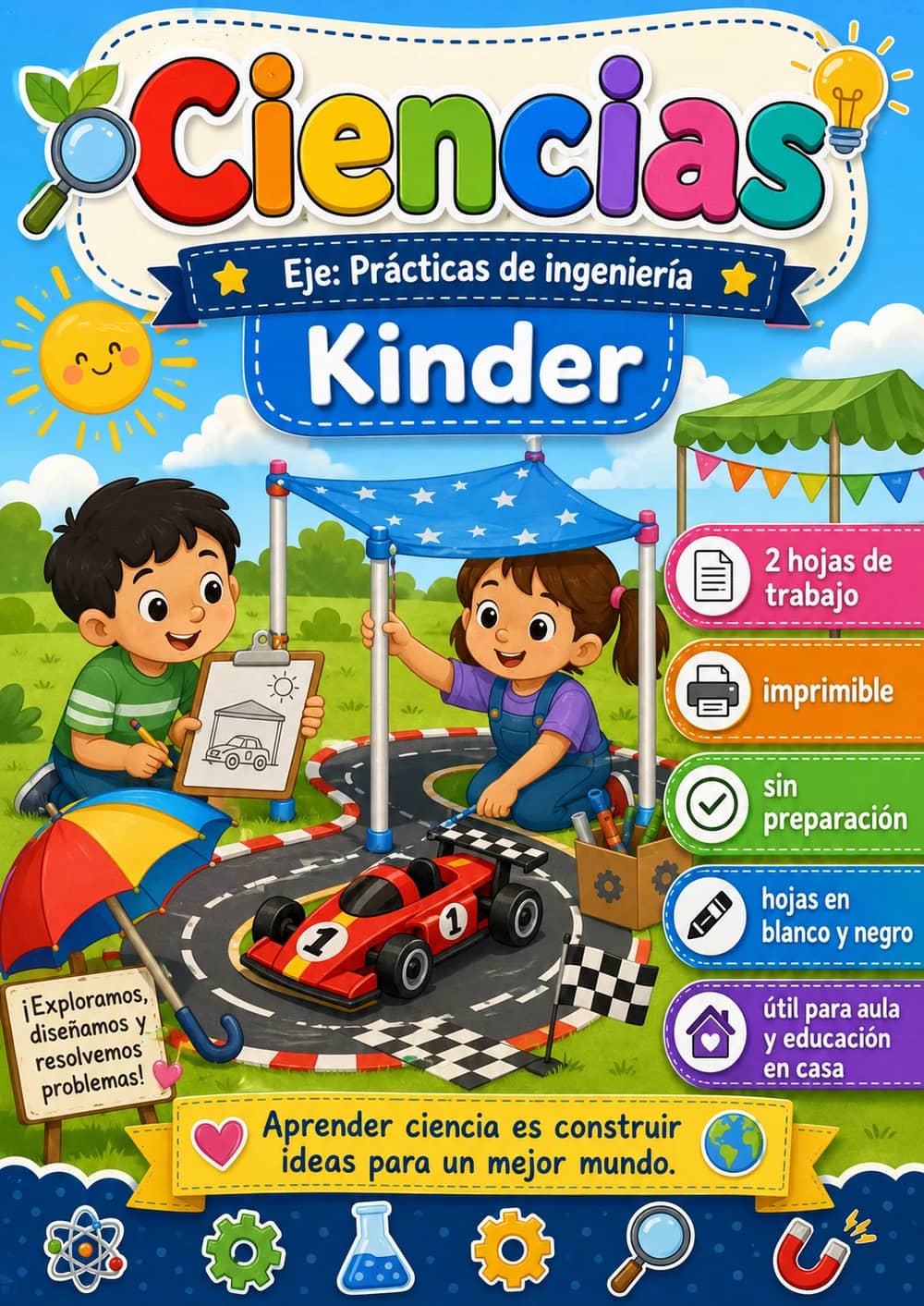 Kinder - Prácticas de ingeniería - Paquete de ciencias en español portada imprimible
