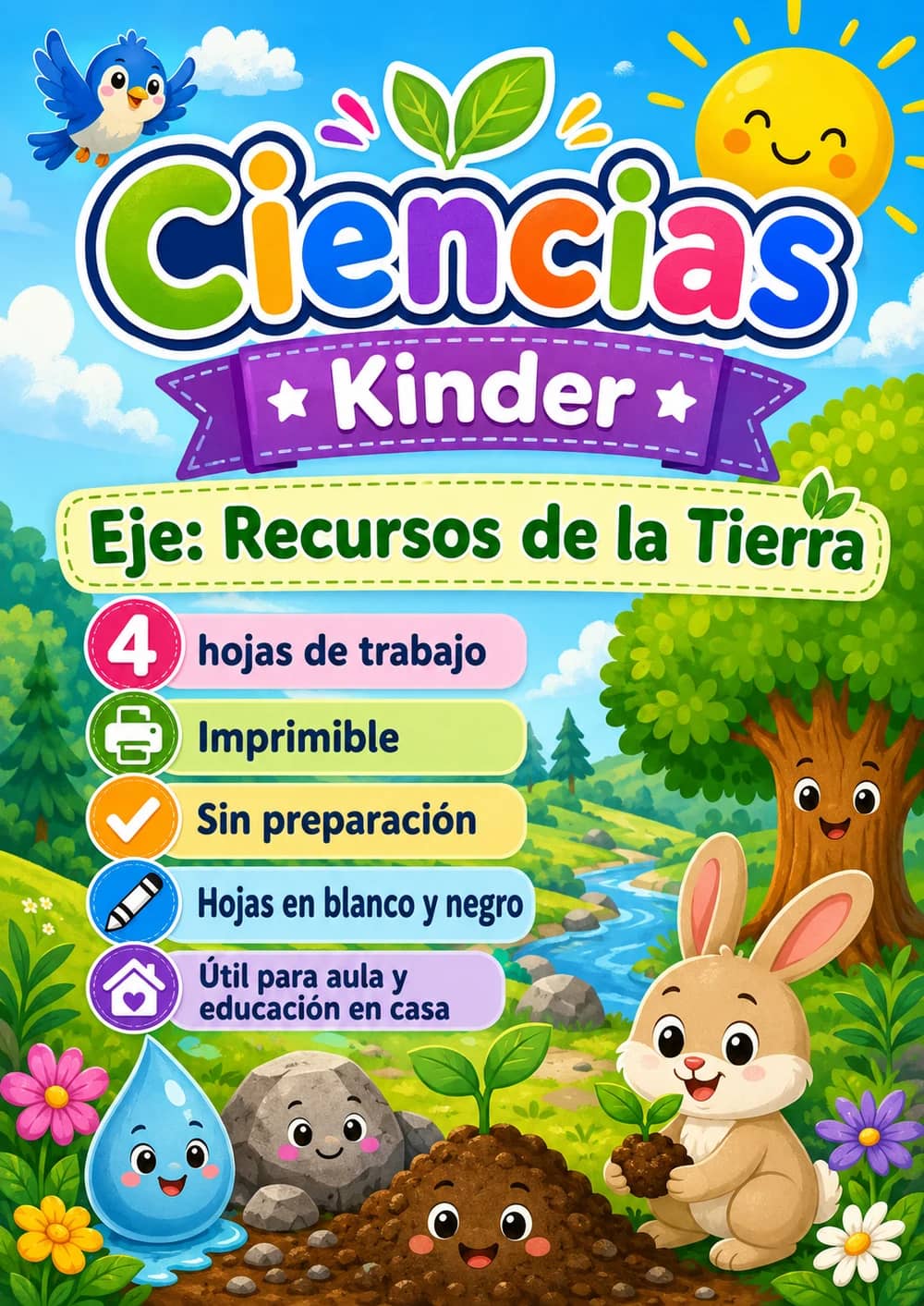 Kinder - Recursos de la Tierra - Paquete de ciencias en español portada imprimible