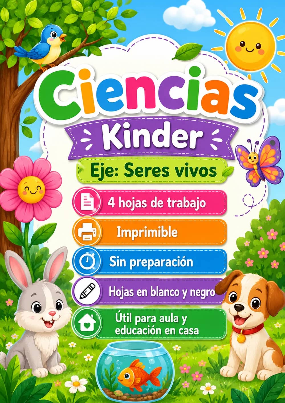 Kinder - Seres vivos - Paquete de ciencias en español portada imprimible
