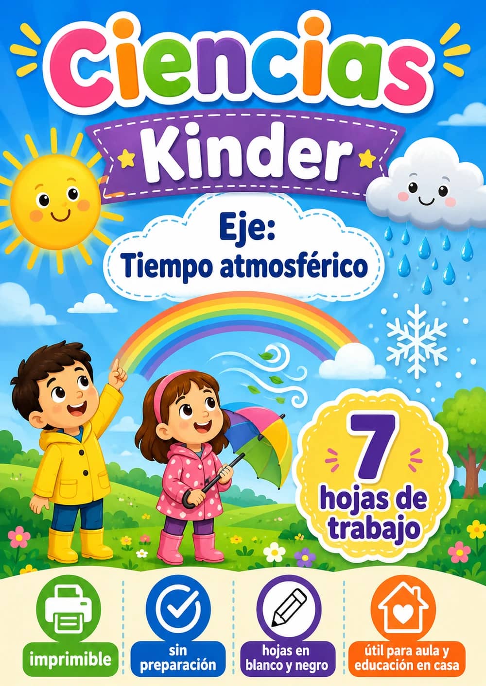 Kinder - Tiempo atmosférico - Paquete de ciencias en español portada imprimible