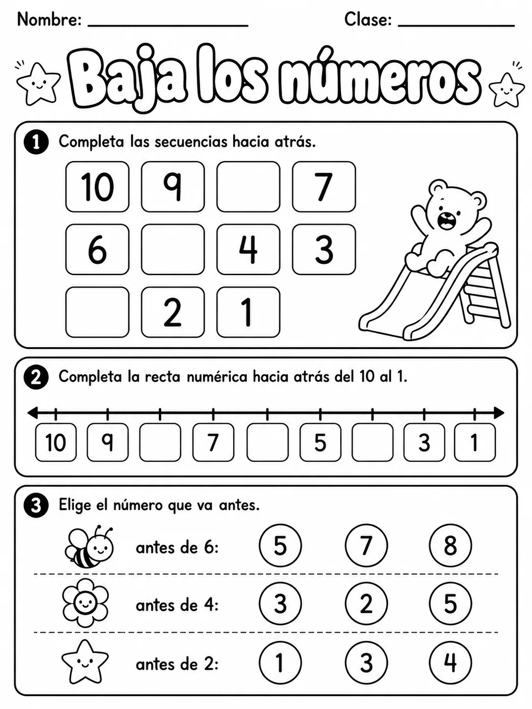 1.º grado - repaso mixto: números y conteo y patrones y secuencias - Paquete de fichas - Conjunto 2 página 4 vista previa imprimible