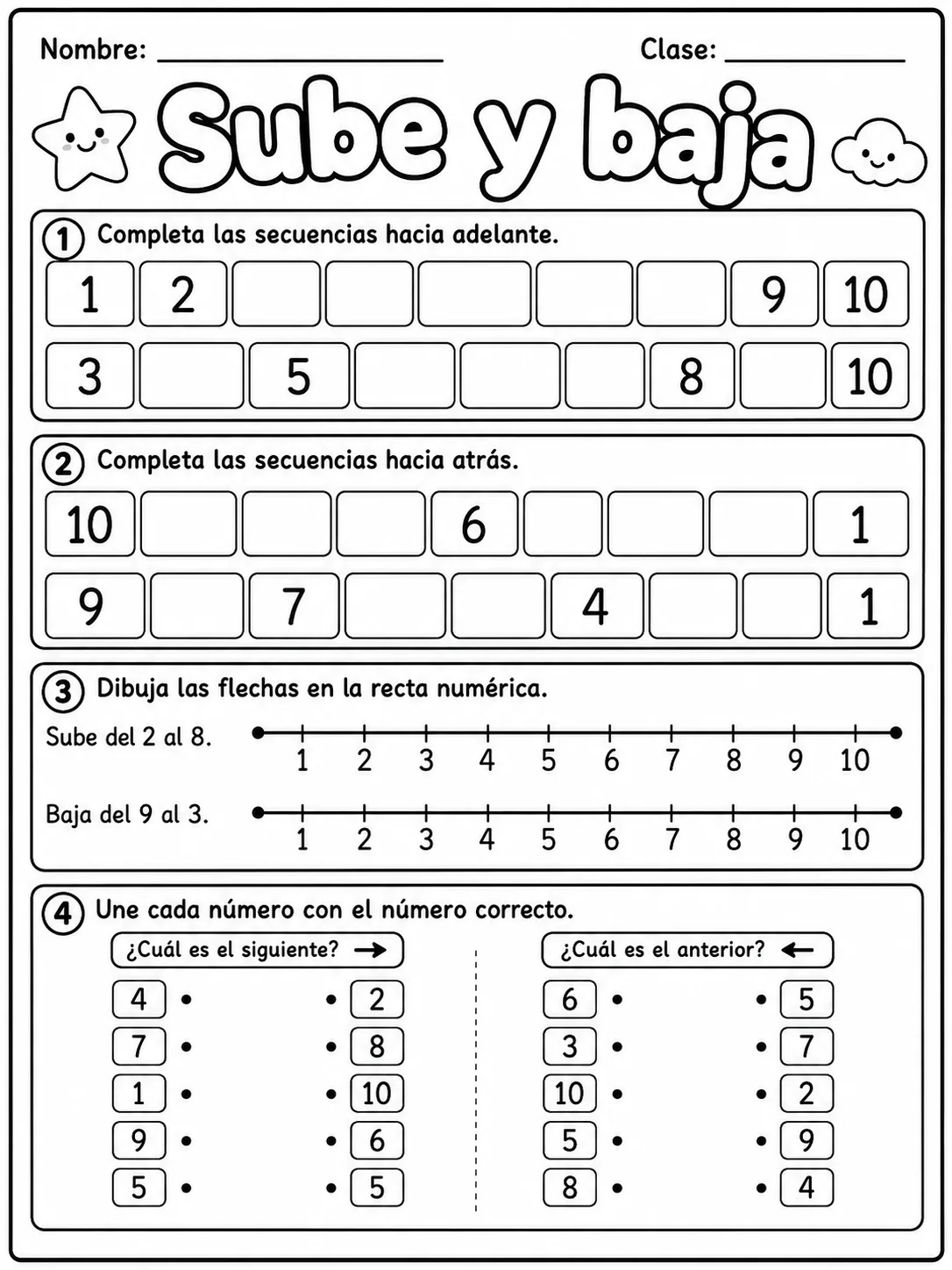 1.º grado - repaso mixto: números y conteo y patrones y secuencias - Paquete de fichas - Conjunto 2 página 5 vista previa imprimible