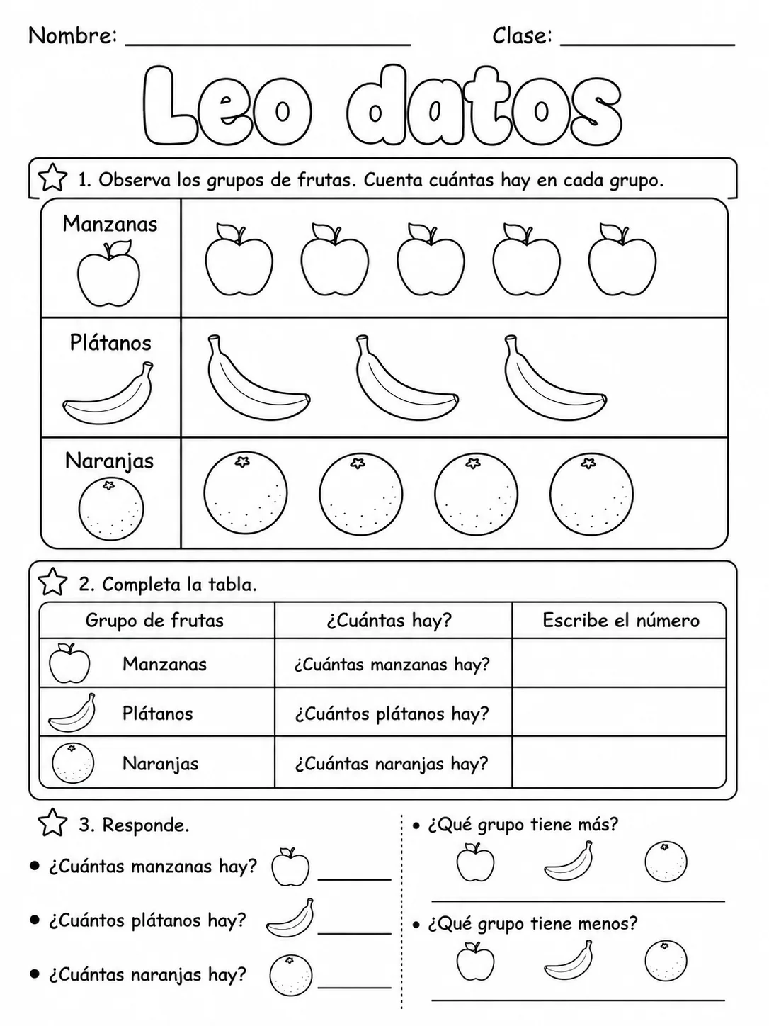 2.º grado - datos, tablas y gráficas - Paquete de fichas - Conjunto 2 vista previa imprimible de matemáticas en KiwiBee