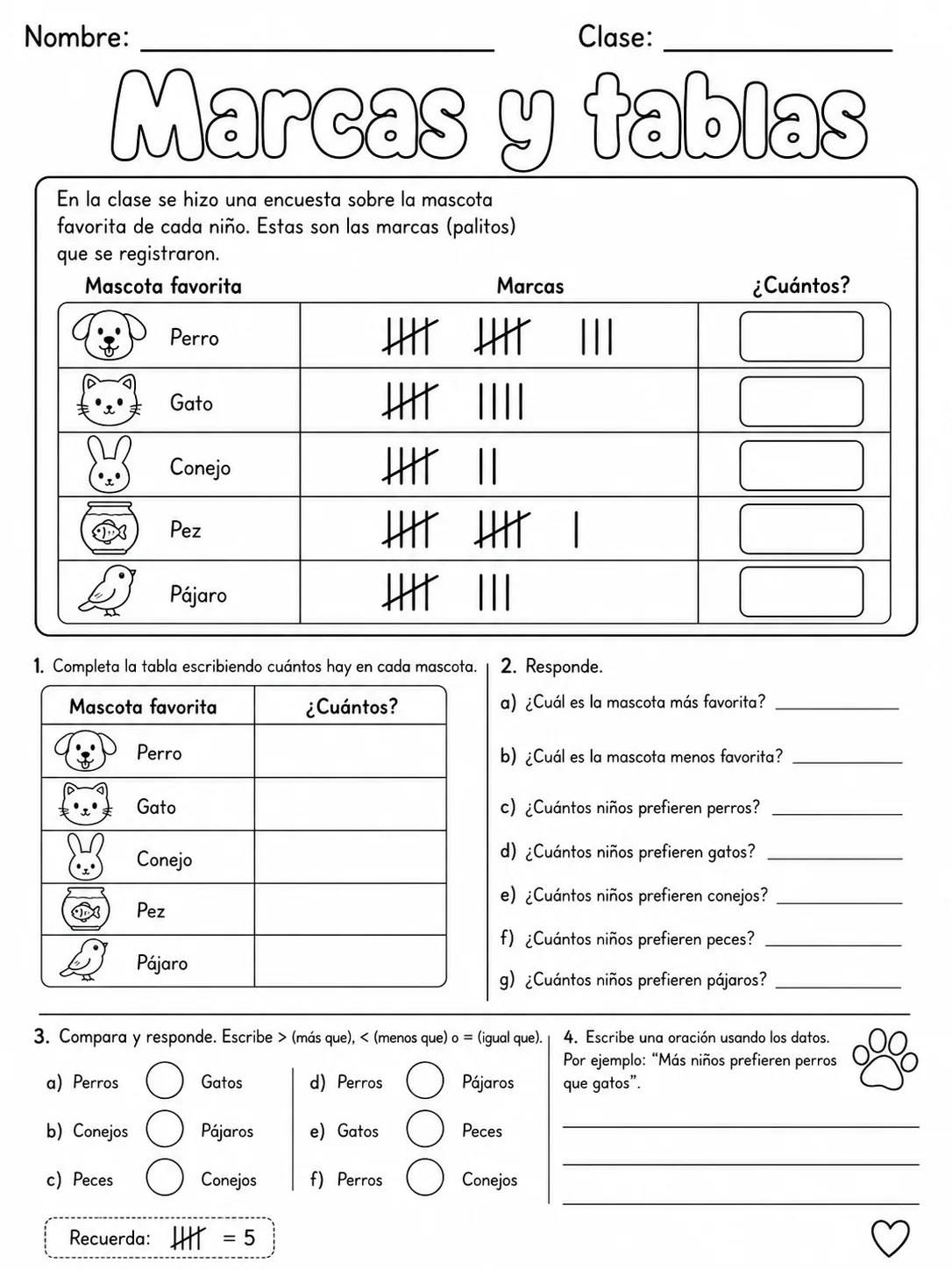 2.º grado - datos, tablas y gráficas - Paquete de fichas - Conjunto 2 página 3 vista previa imprimible