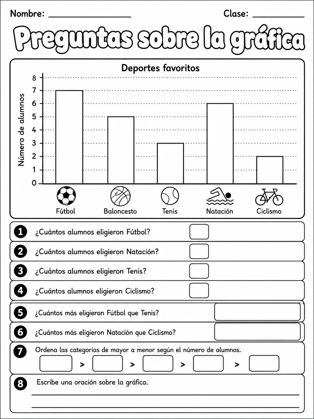 2.º grado - datos, tablas y gráficas - Paquete de fichas página 4 vista previa imprimible