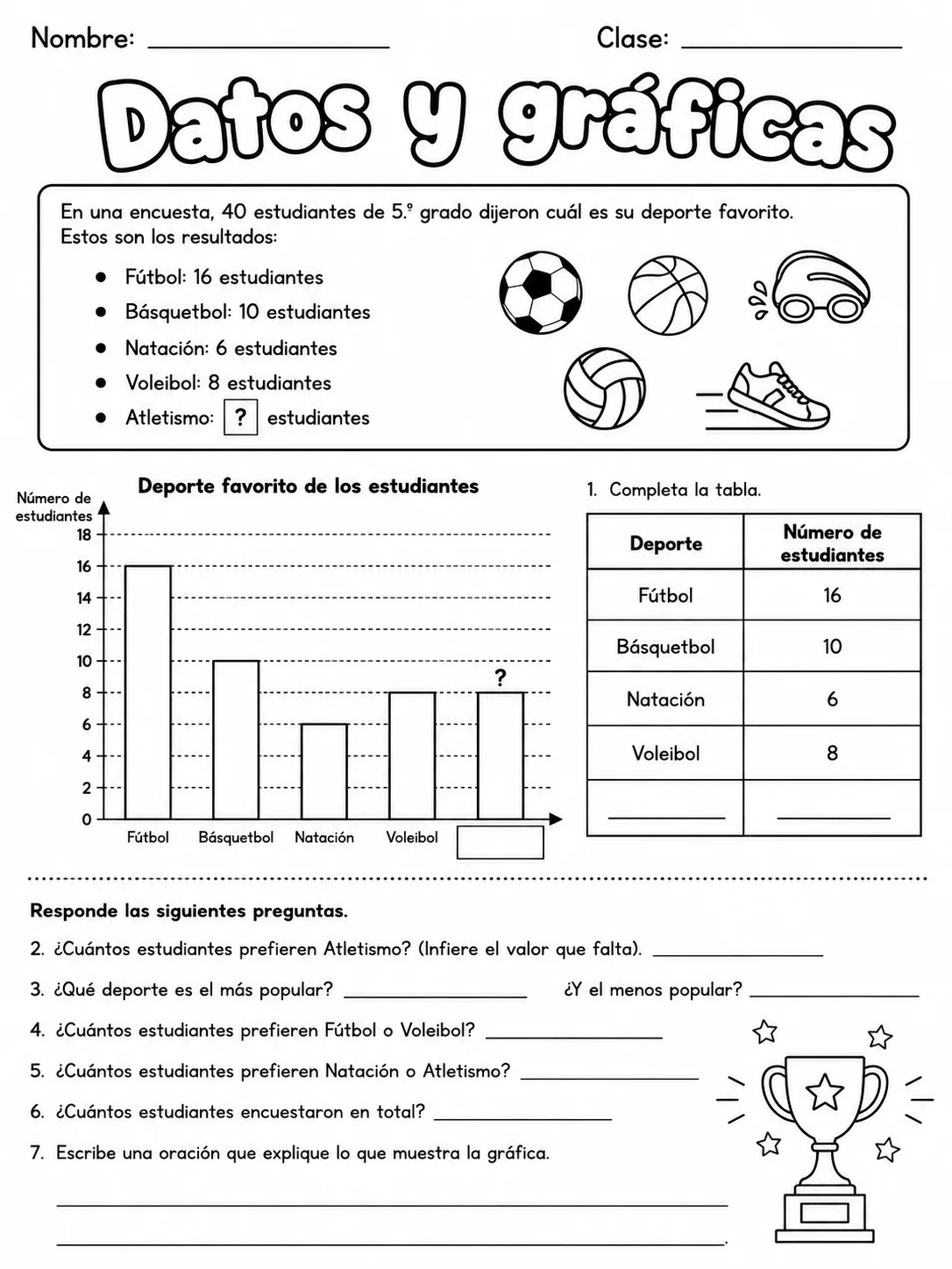 2.º grado - datos, tablas y gráficas - Paquete de fichas página 9 vista previa imprimible