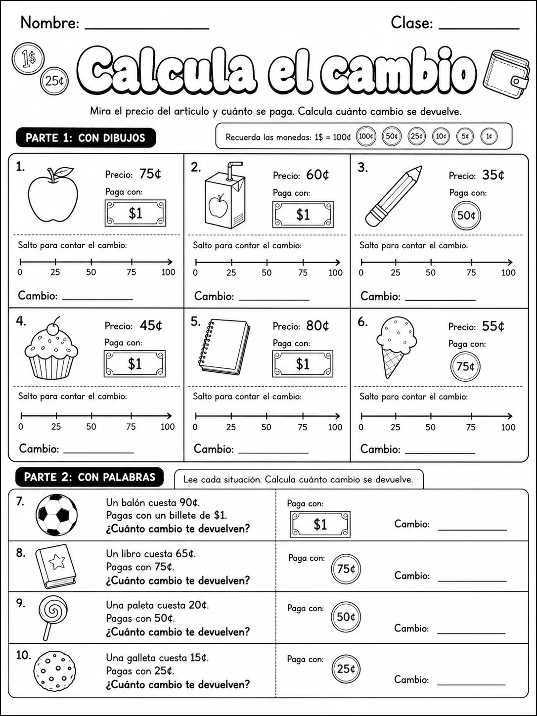 2.º grado - dinero - Paquete de fichas página 8 vista previa imprimible