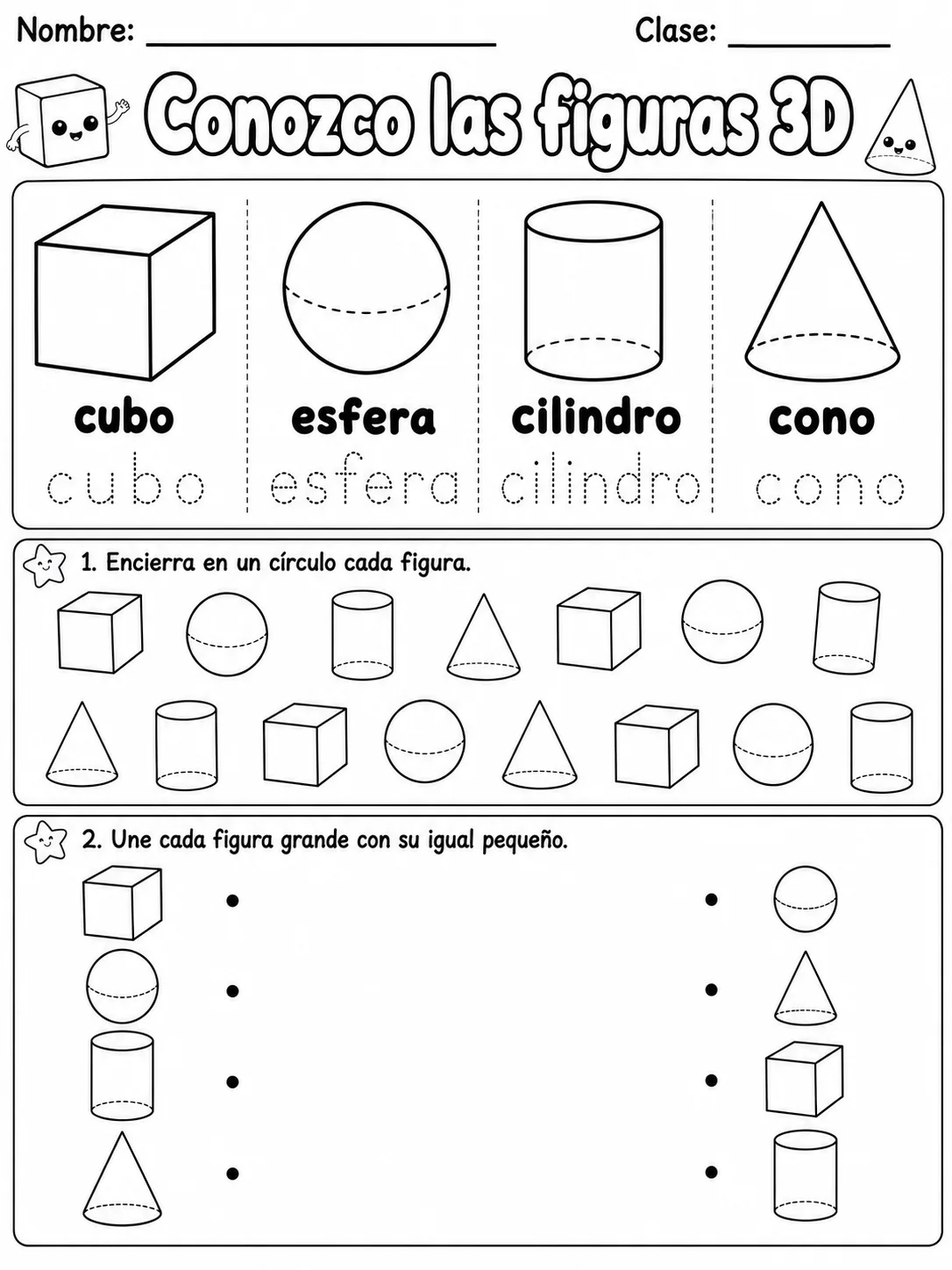 2.º grado - figuras 3D - Paquete de fichas vista previa imprimible de matemáticas en KiwiBee