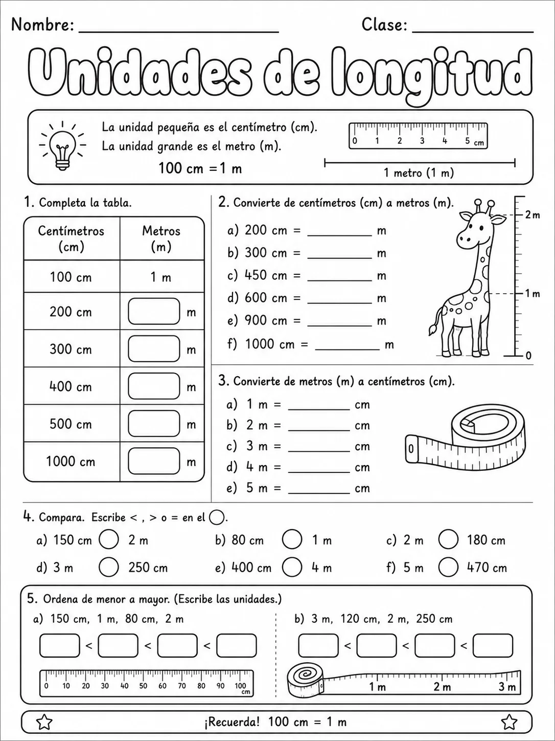 2.º grado - medidas de longitud, masa y capacidad - Paquete de fichas - Conjunto 2 página 6 vista previa imprimible