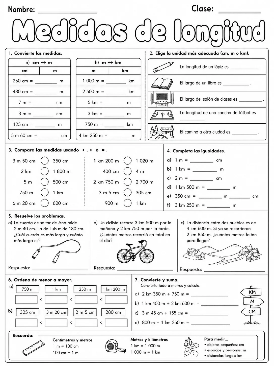 2.º grado - medidas de longitud, masa y capacidad - Paquete de fichas - Conjunto 2 página 7 vista previa imprimible