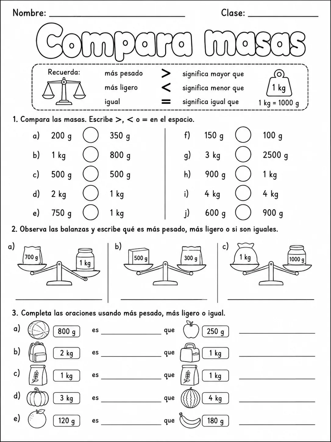 2.º grado - medidas de longitud, masa y capacidad - Paquete de fichas - Conjunto 3 página 2 vista previa imprimible
