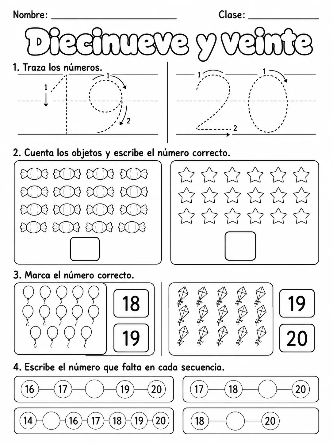 2.º grado - números del 11 al 20 - Paquete de fichas página 5 vista previa imprimible