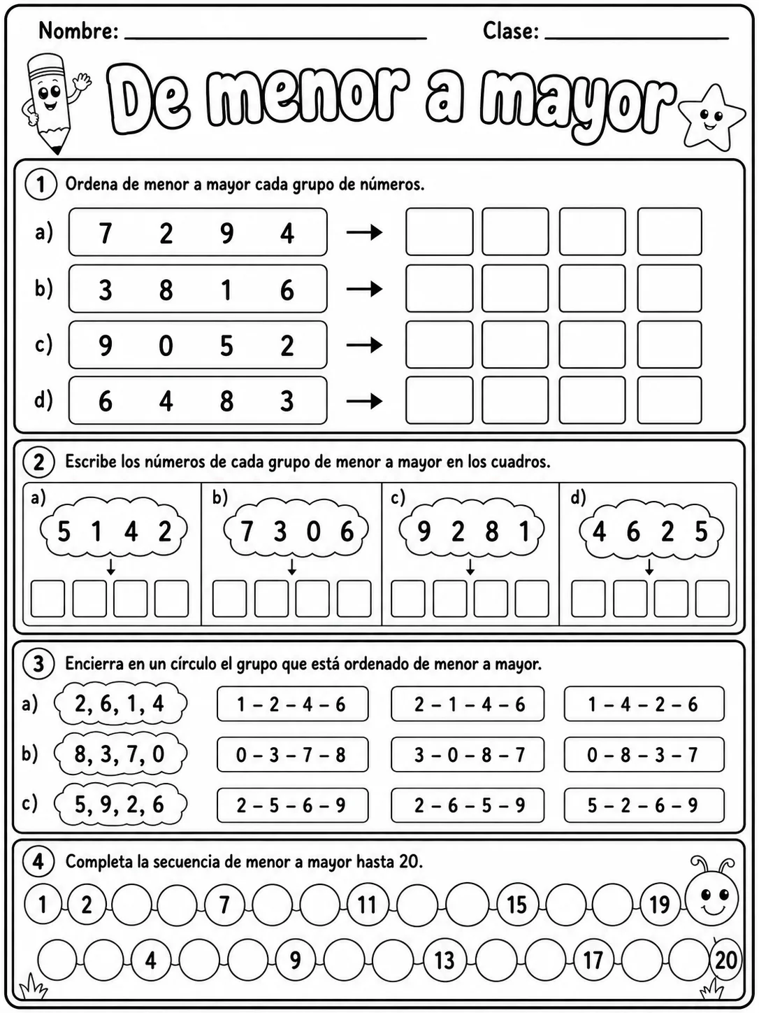 2.º grado - repaso mixto: comparación y orden de números - Paquete de fichas - Conjunto 2 página 2 vista previa imprimible