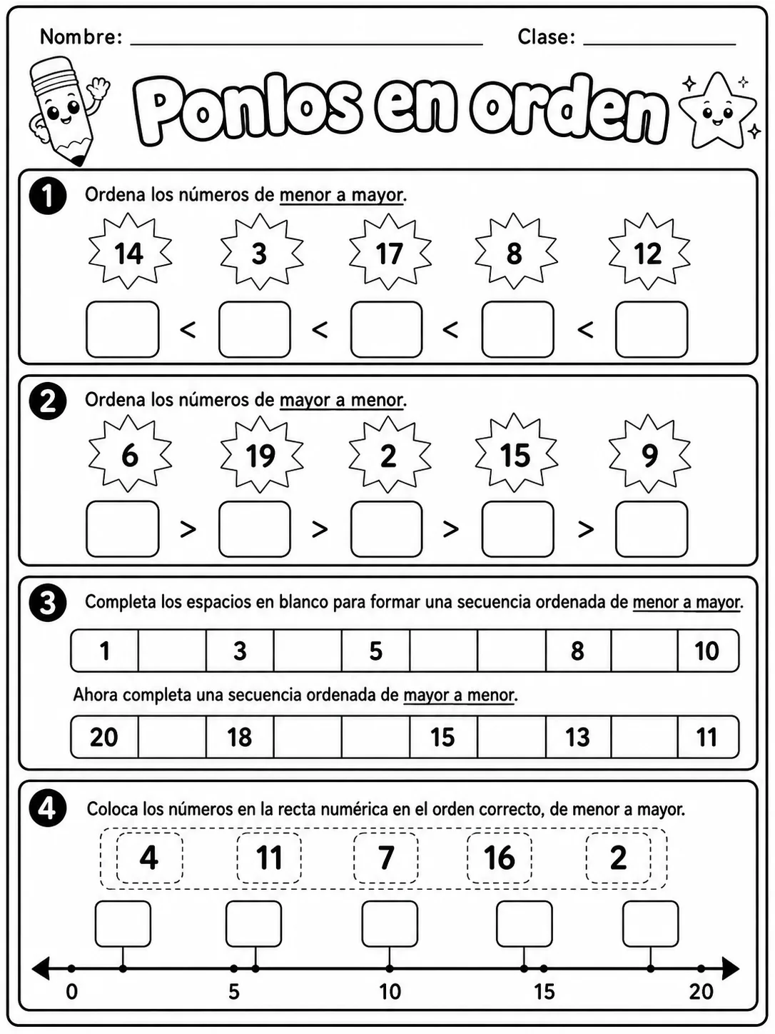 2.º grado - repaso mixto: comparación y orden de números - Paquete de fichas - Conjunto 2 página 4 vista previa imprimible