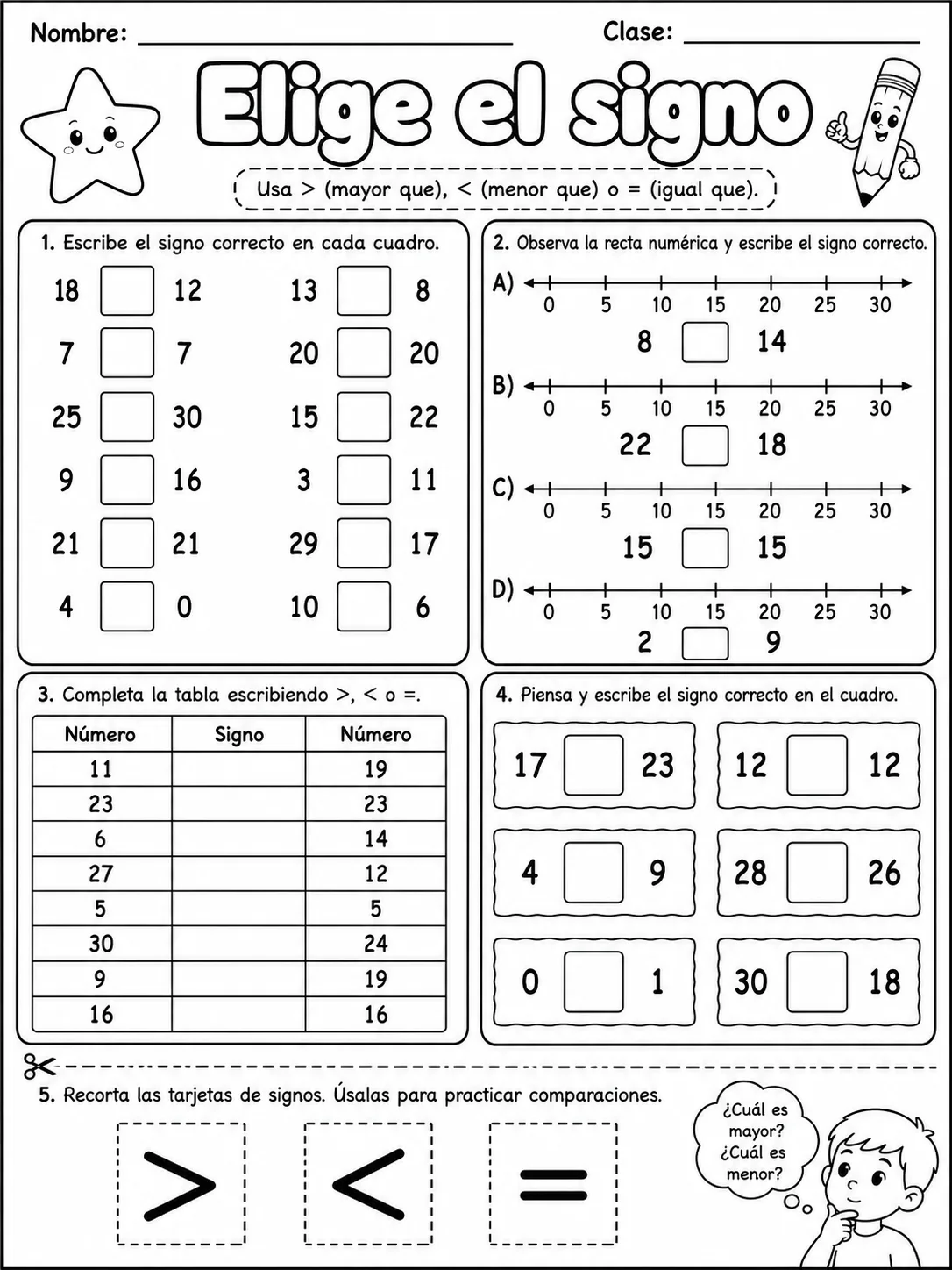 2.º grado - repaso mixto: comparación y orden de números - Paquete de fichas página 3 vista previa imprimible